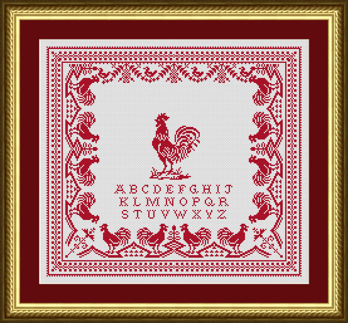 Antique Red Rooster Cross Stitch Pattern 1019