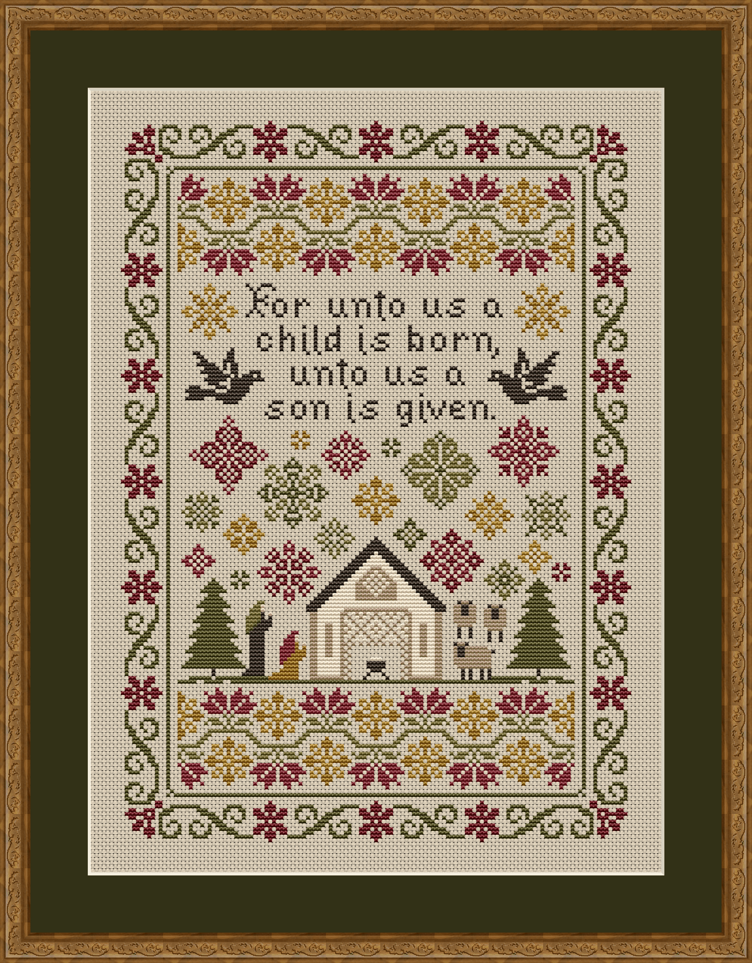 For Unto Us A Child Is Born Christmas Cross Stitch Pattern