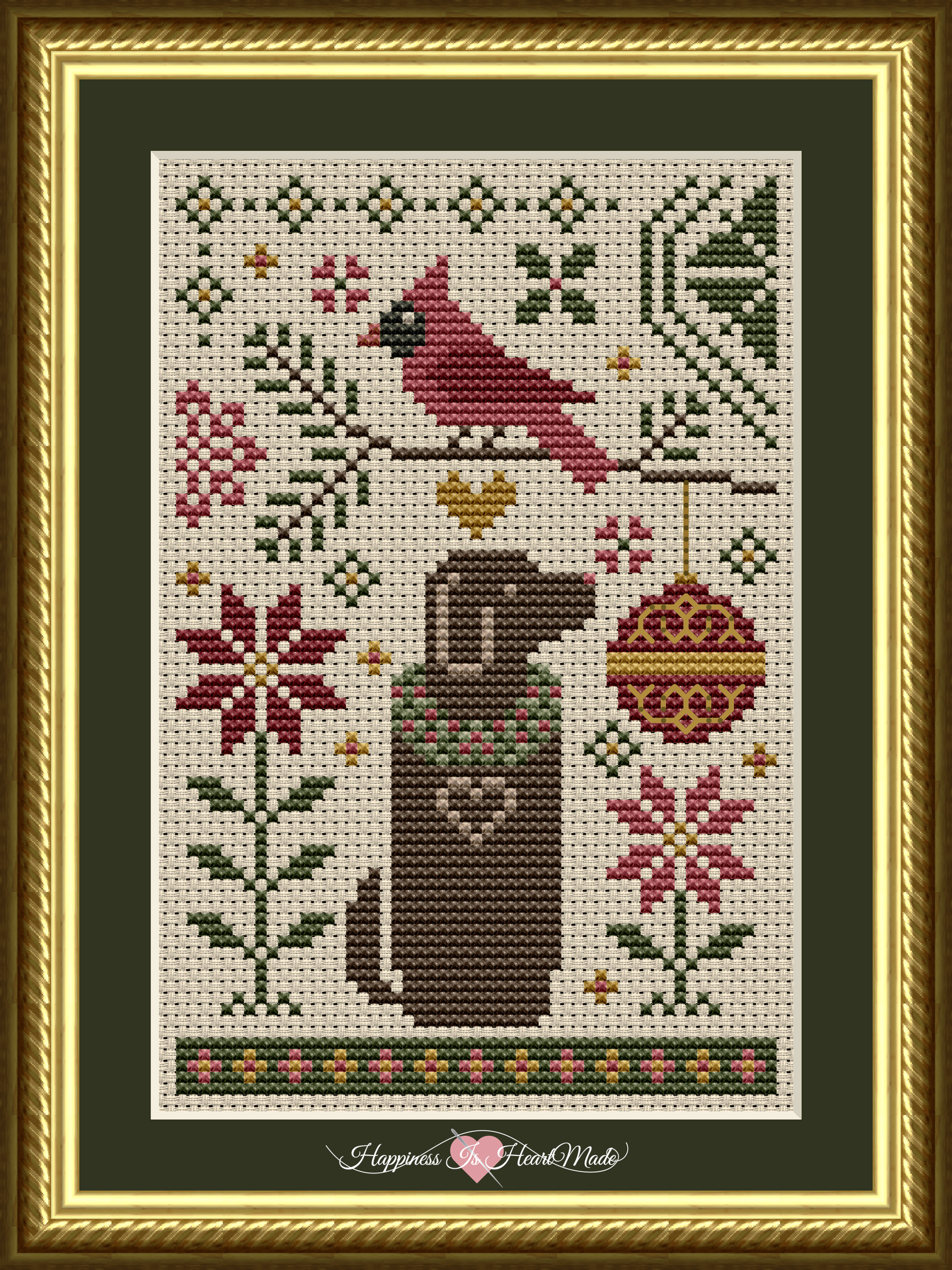 A Dog and Cardinal Christmas Cross Stitch Pattern from the Dog Days Series by Happiness Is HeartMade Pattern 6500
