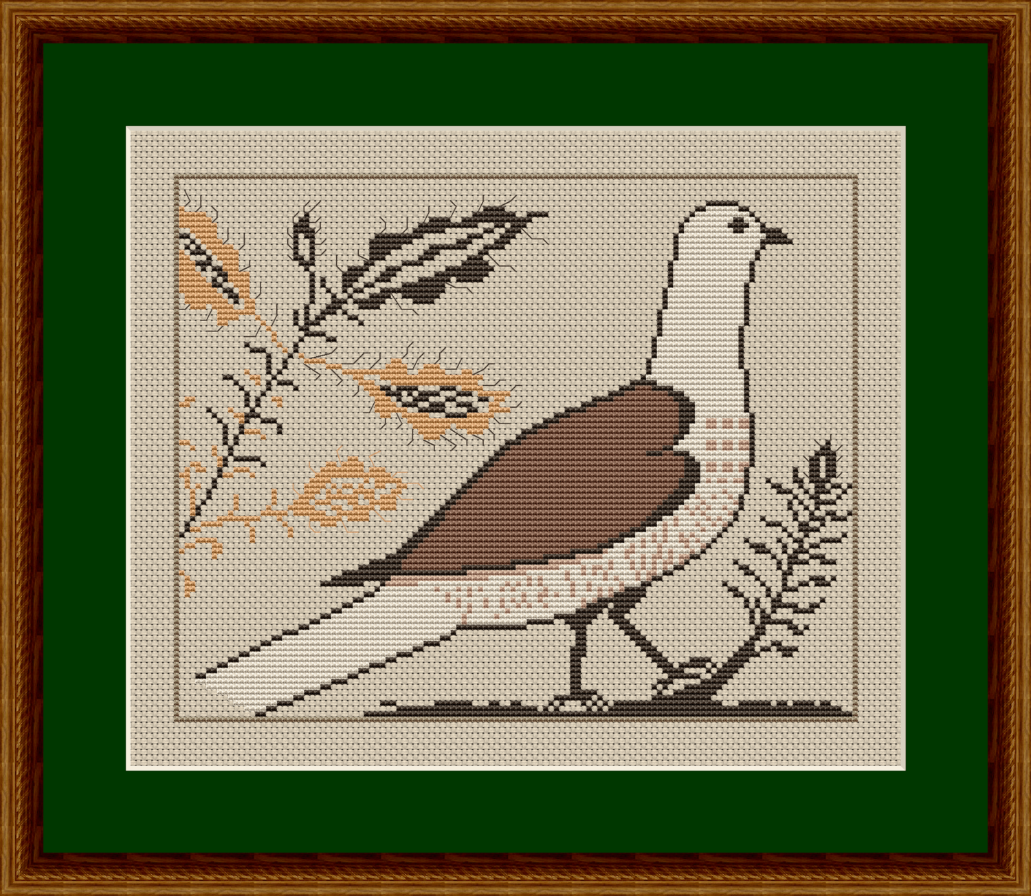 19th Century Brown Bird Sampler Cross Stitch Pattern 1020