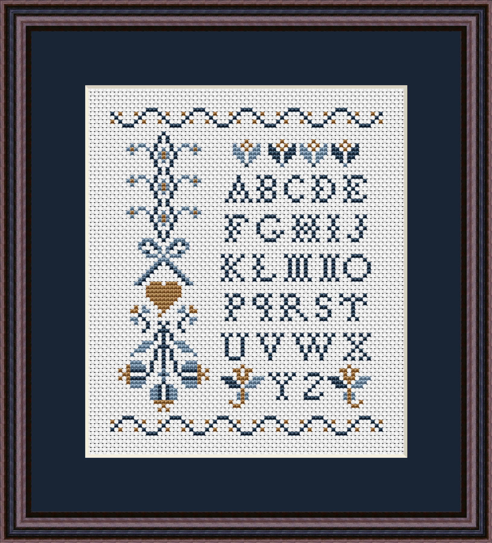 Blue Alphabet Sampler 1 Cross Stitch Pattern 1051