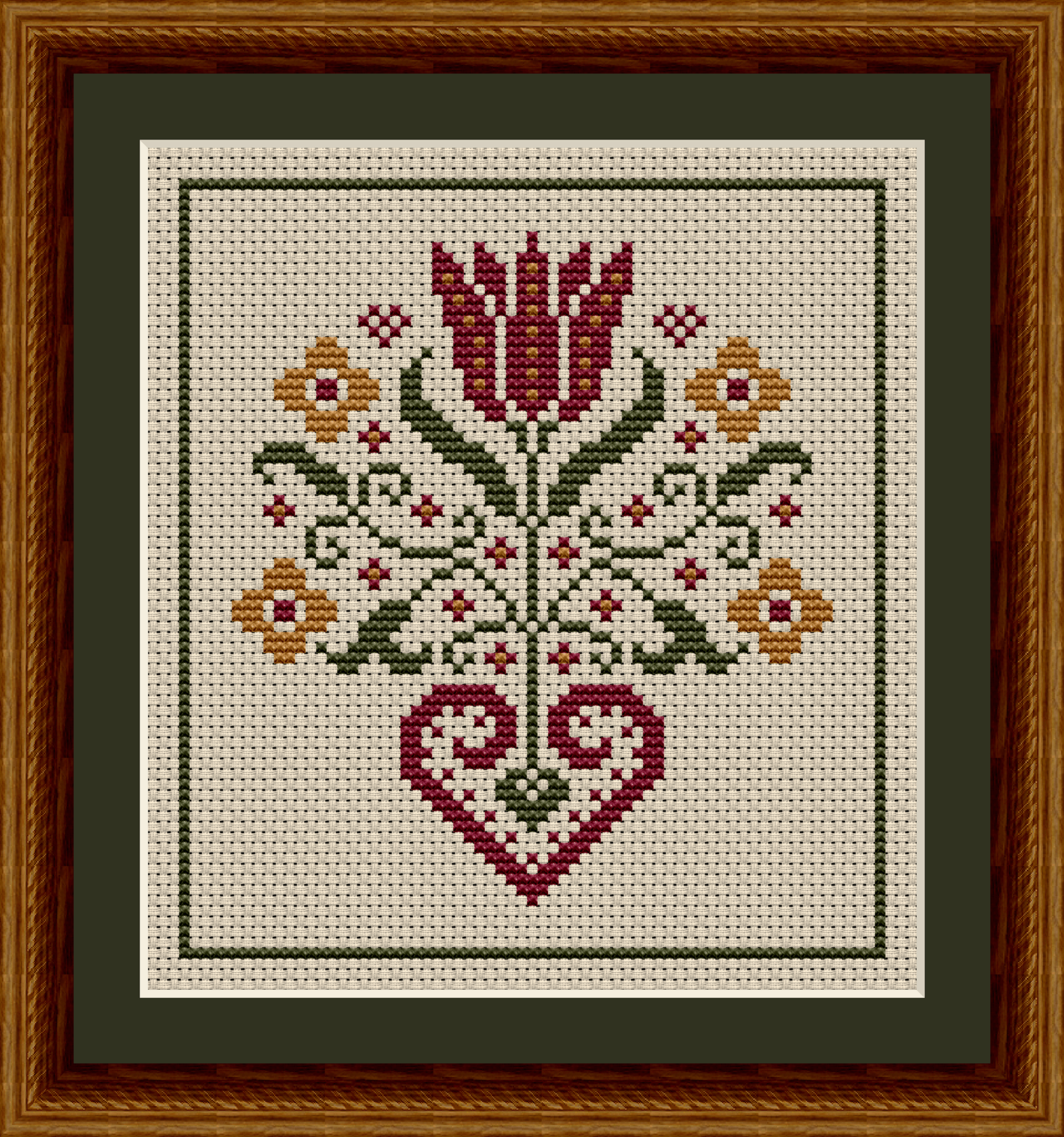 Love In Bloom Heart and Flowers Cross Stitch Pattern 1100