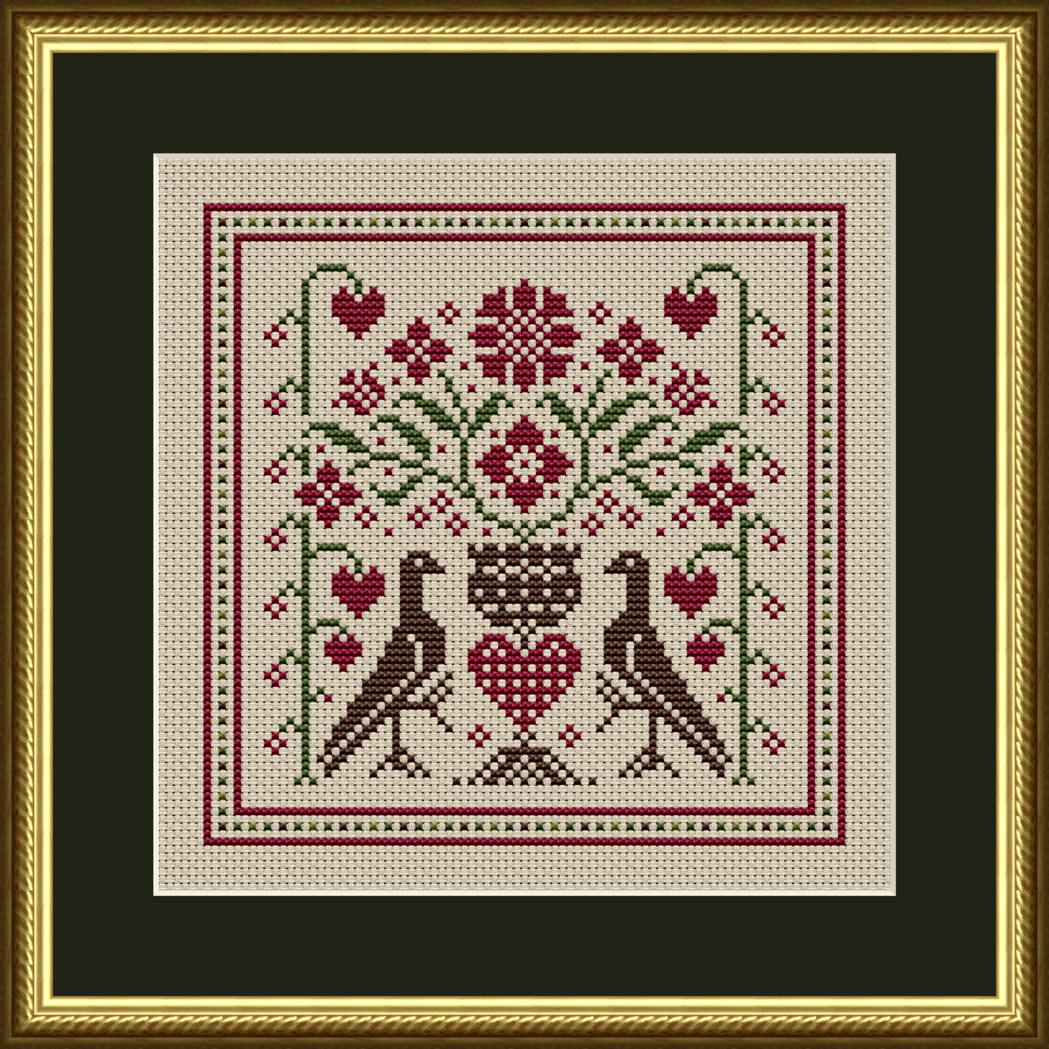 Love Bird Bouquet Hearts and Flowers Cross Stitch Pattern 1101 ...
