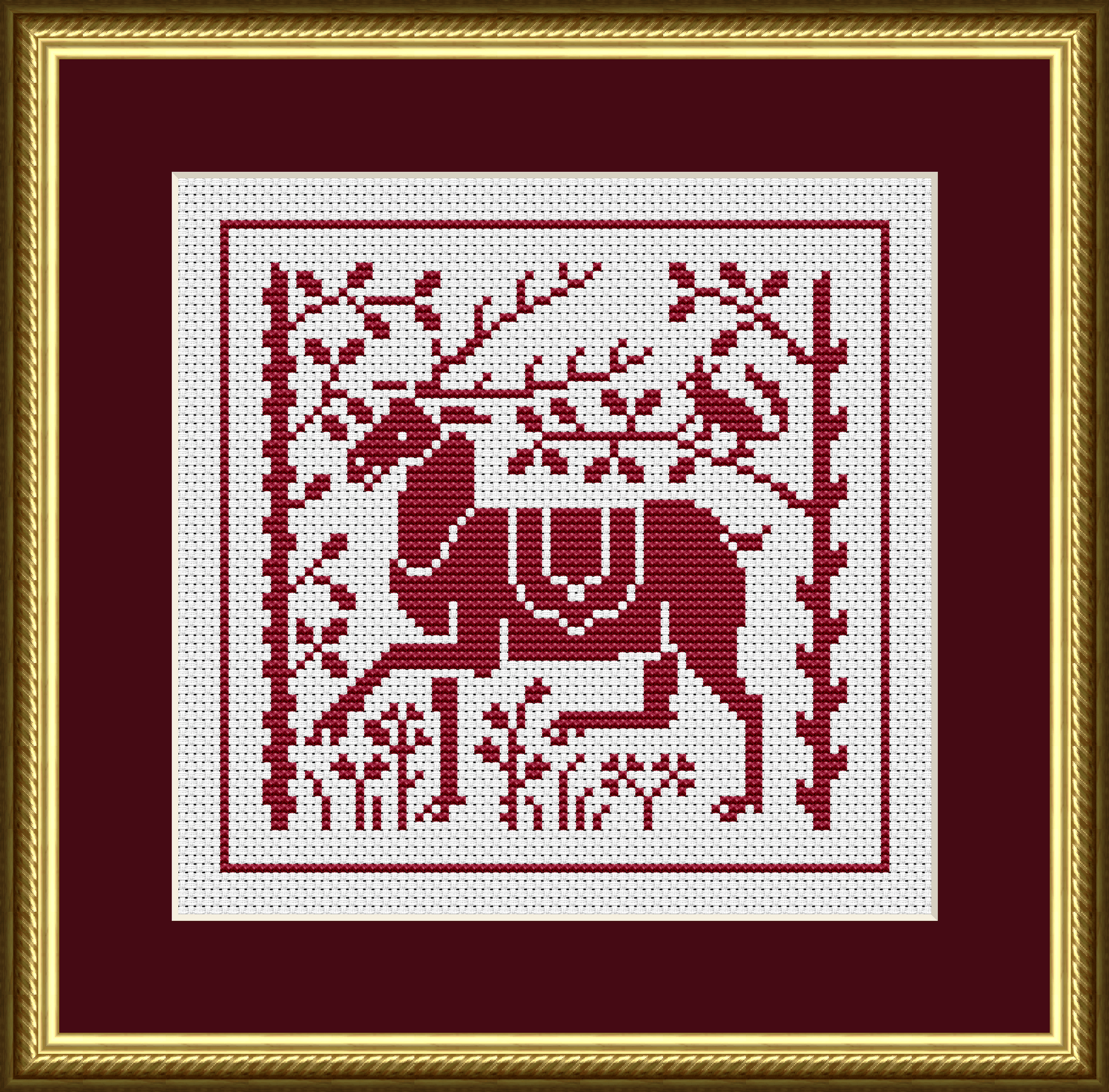 Antique Reindeer in the Forest Cross Stitch Pattern 1122