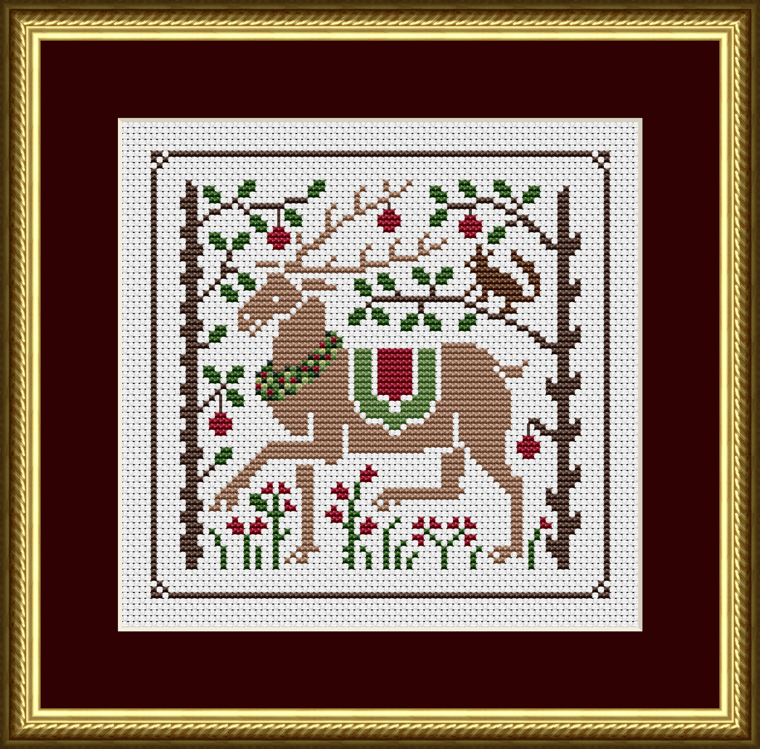Christmas Reindeer in the Forest Cross Stitch Pattern 1123