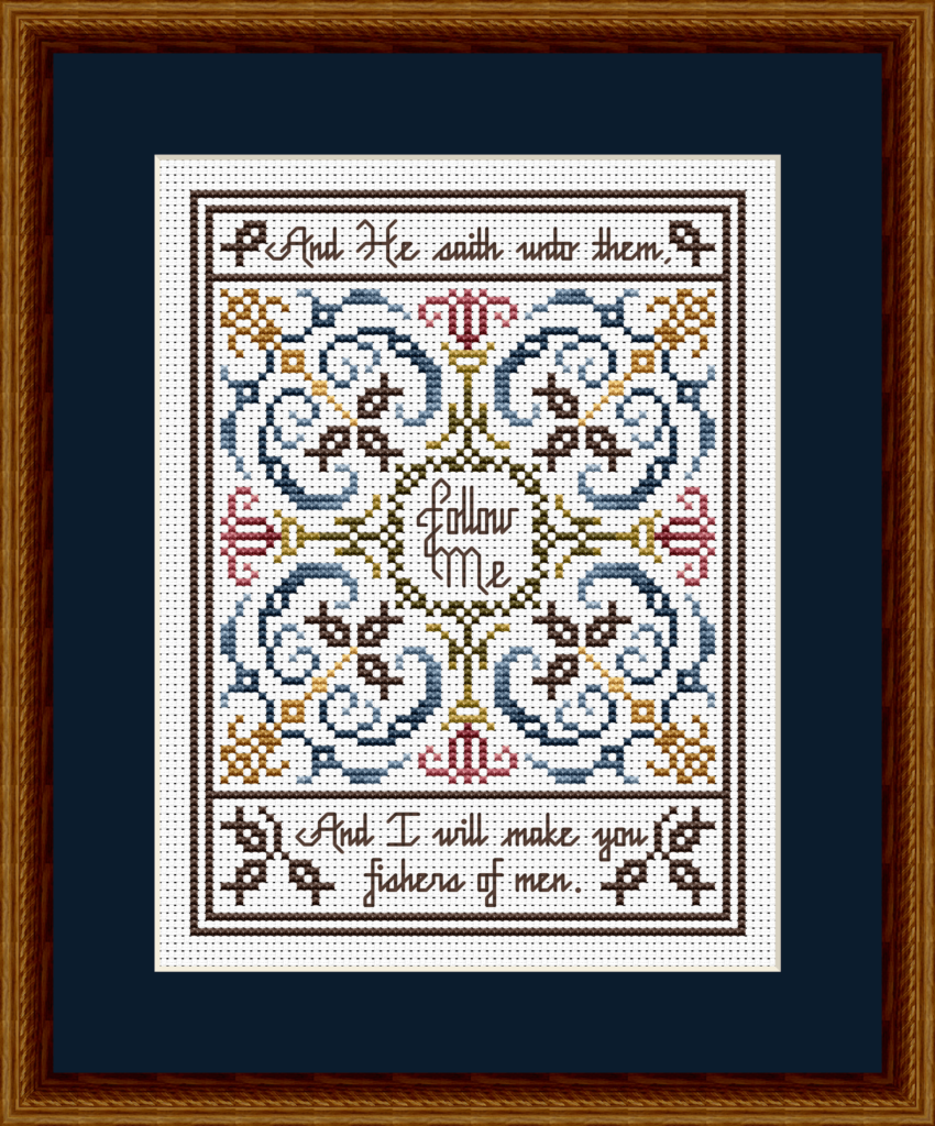 King James Bible Verse counted cross stitch pattern with fish.