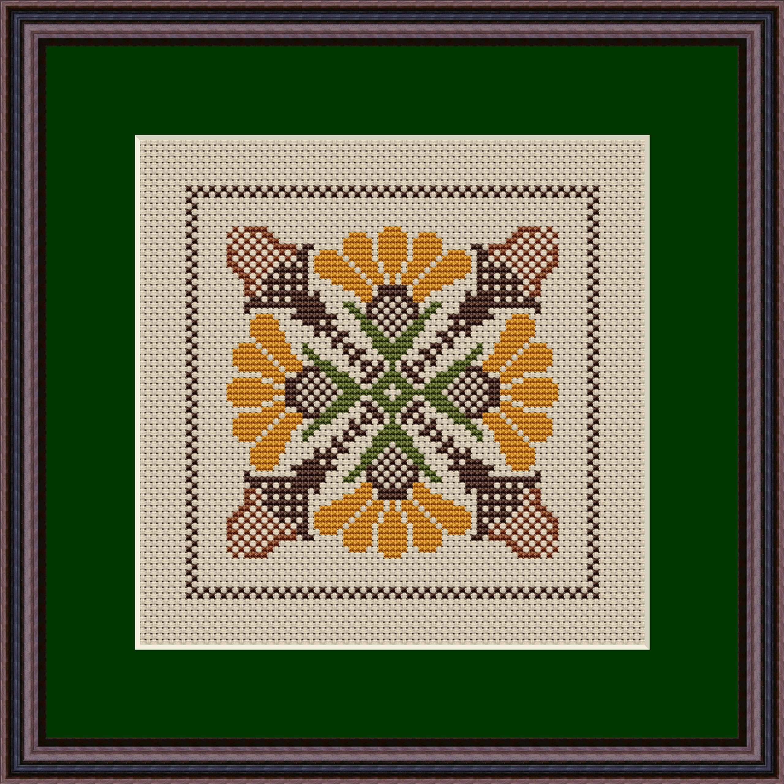 Acorns and Sunflowers Cross Stitch Pattern 1900