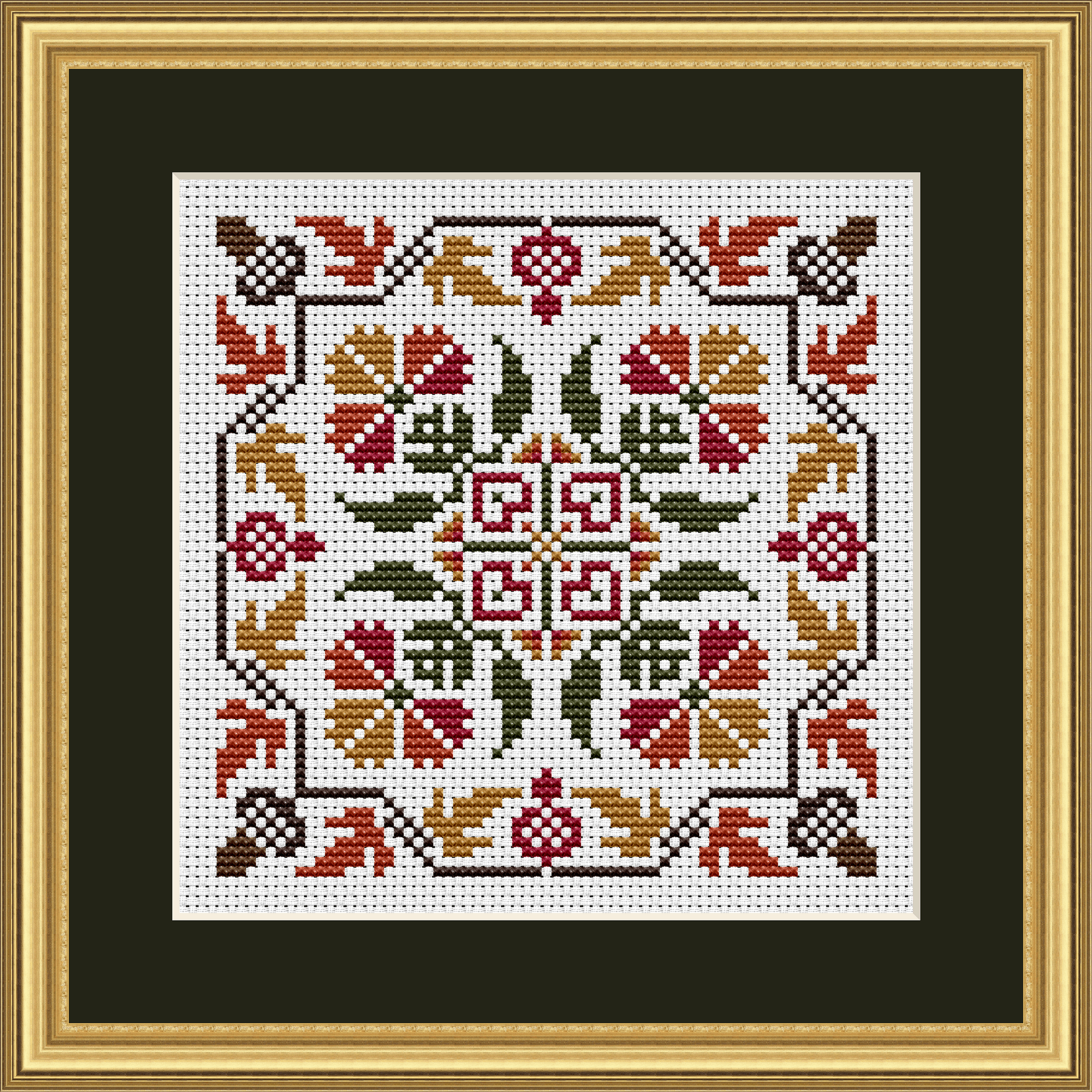 Autumn Acorns and Flowers Cross Stitch Pattern 1908