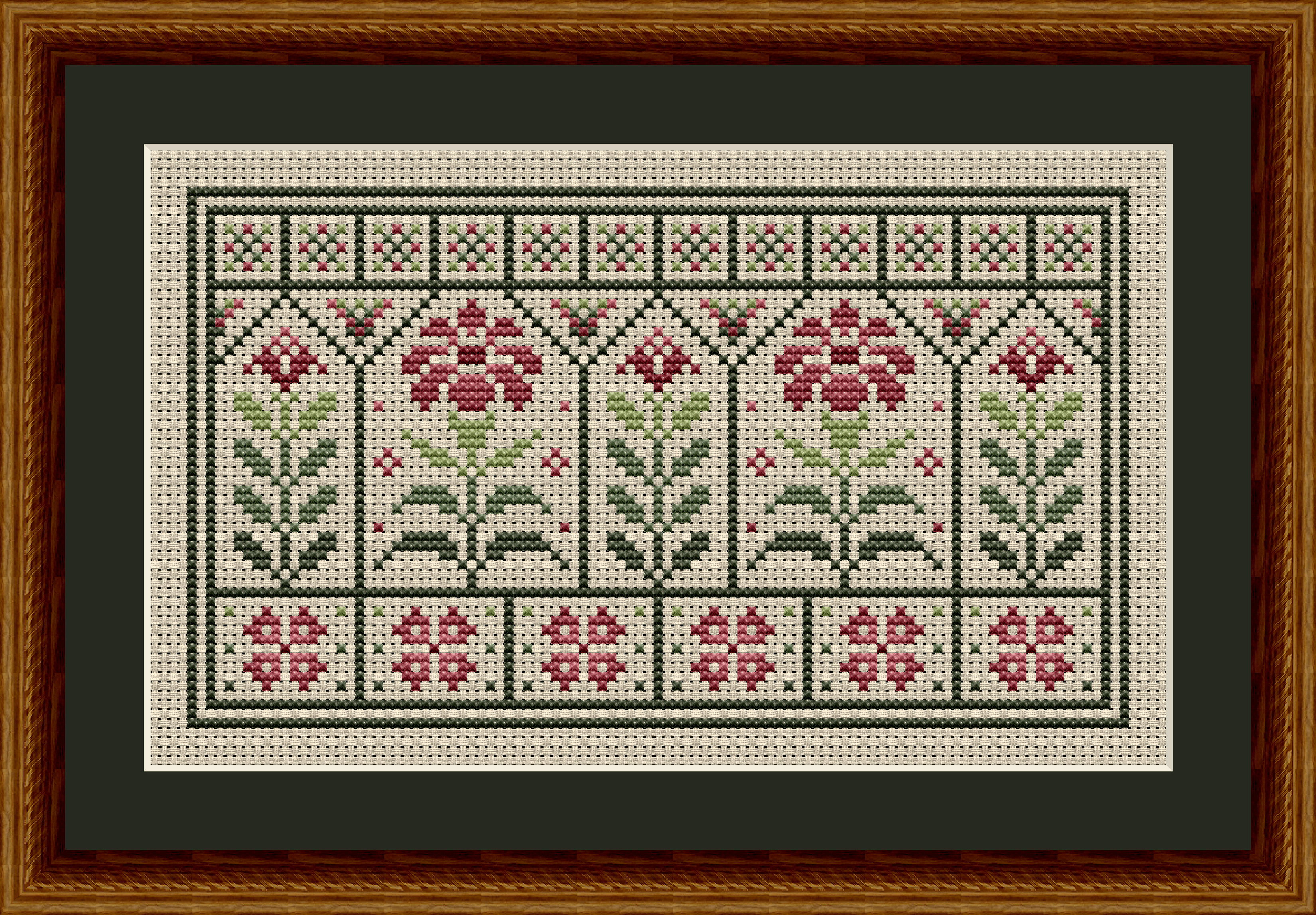 Pink Garden Courtyard Flower Cross Stitch Pattern 1918
