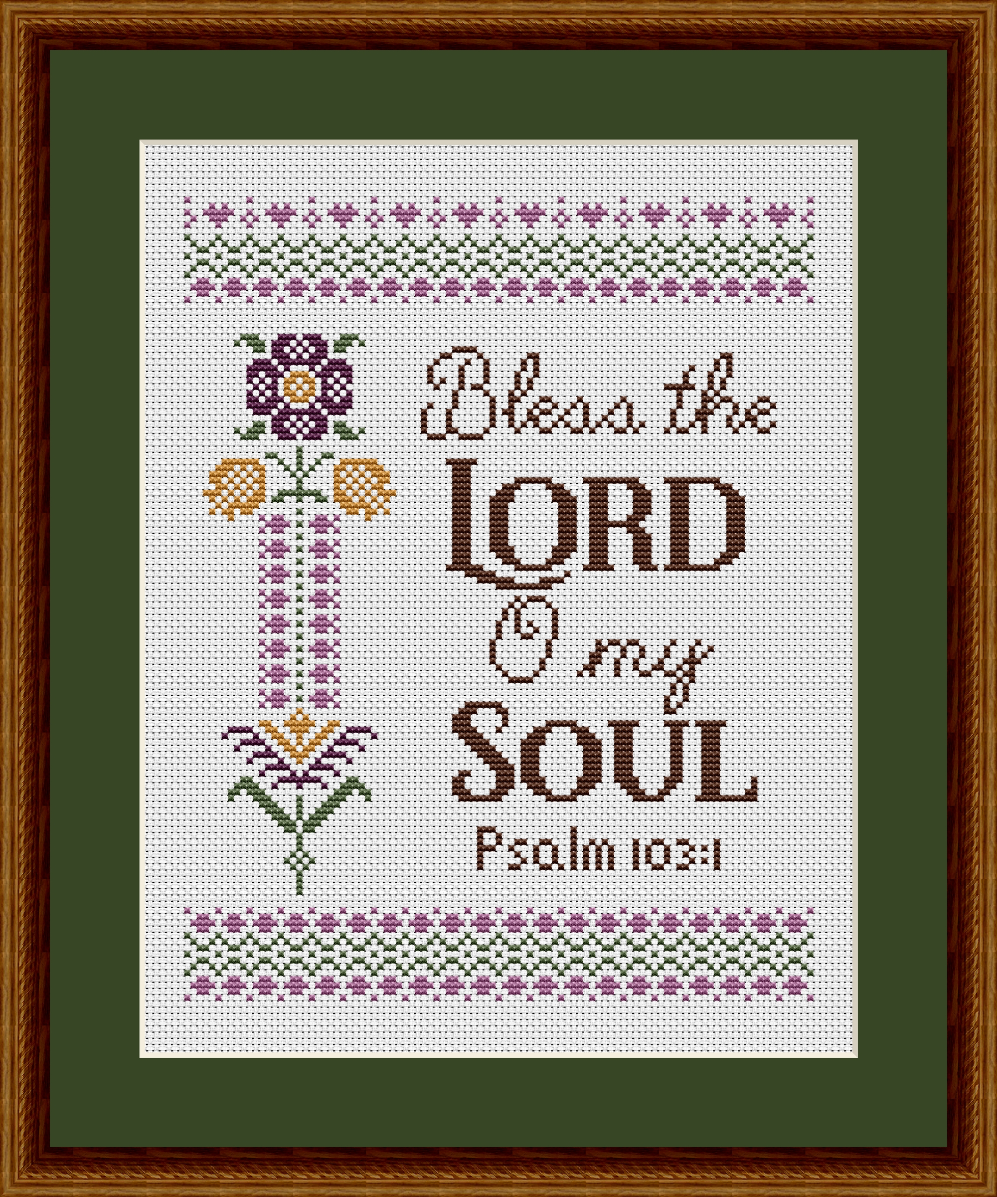 Bless the Lord, O my Soul Psalm 103:1 KJV Cross Stitch Pattern 2005-E