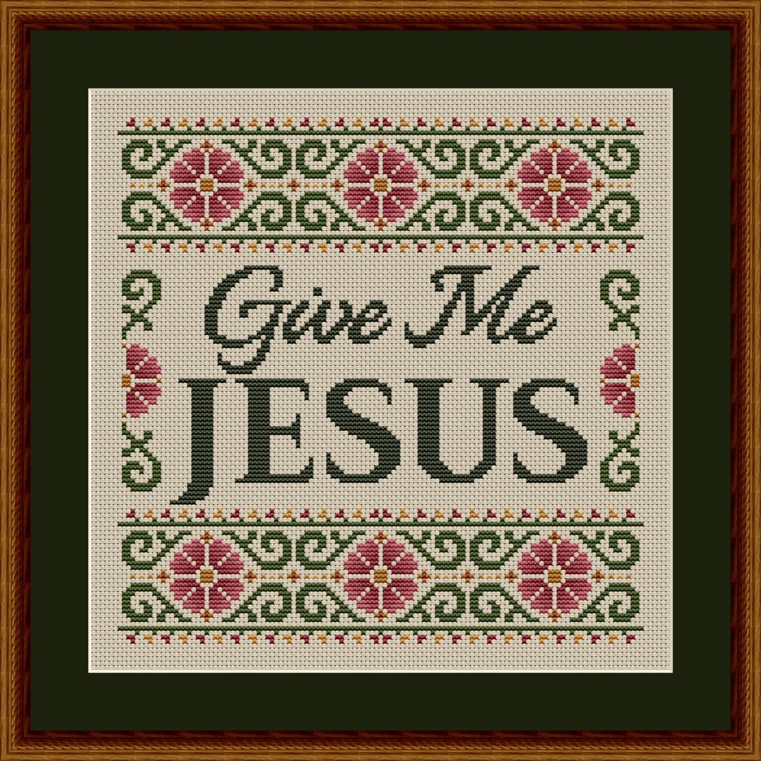 Give Me Jesus Inspirational Flowers Cross Stitch Pattern 3400