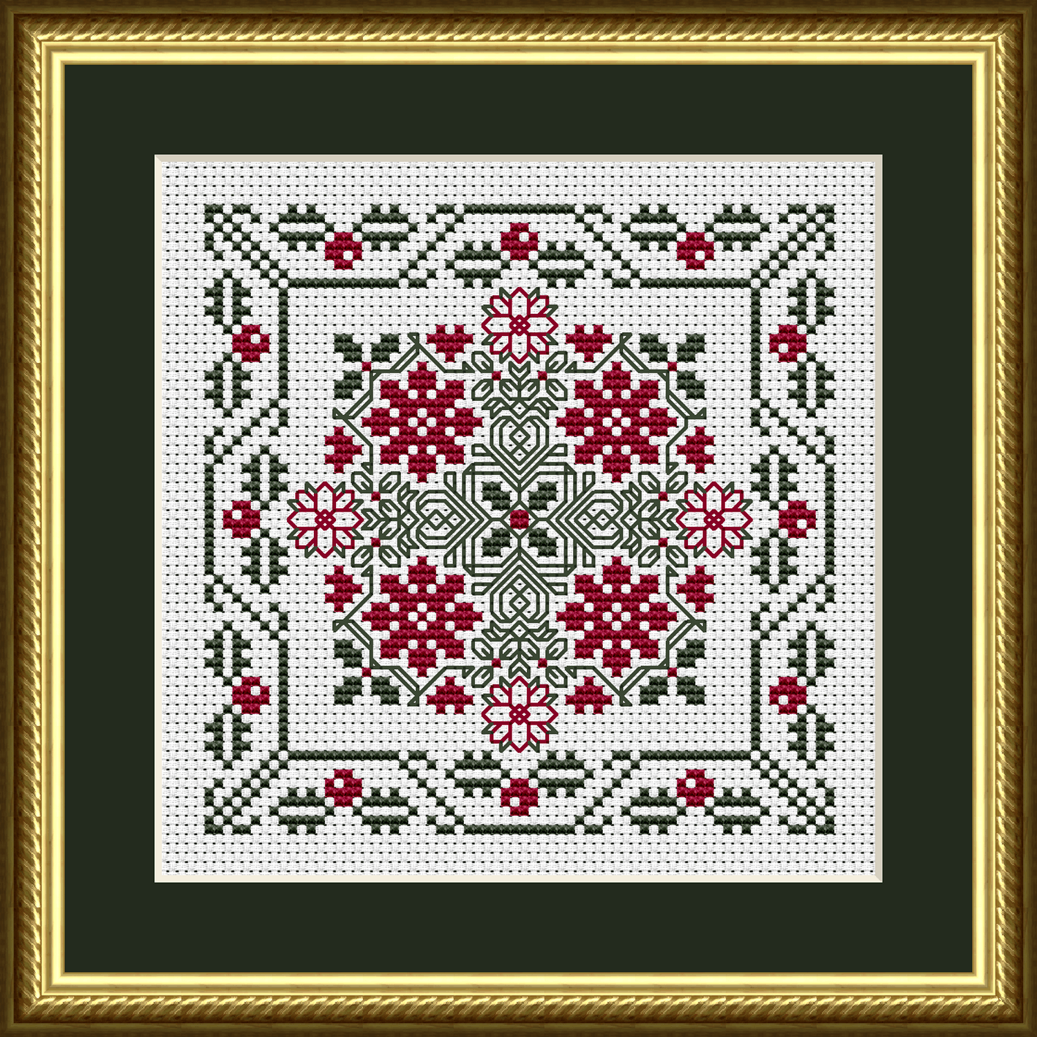 Winter Poinsettias and Holly Cross Stitch Pattern 1127
