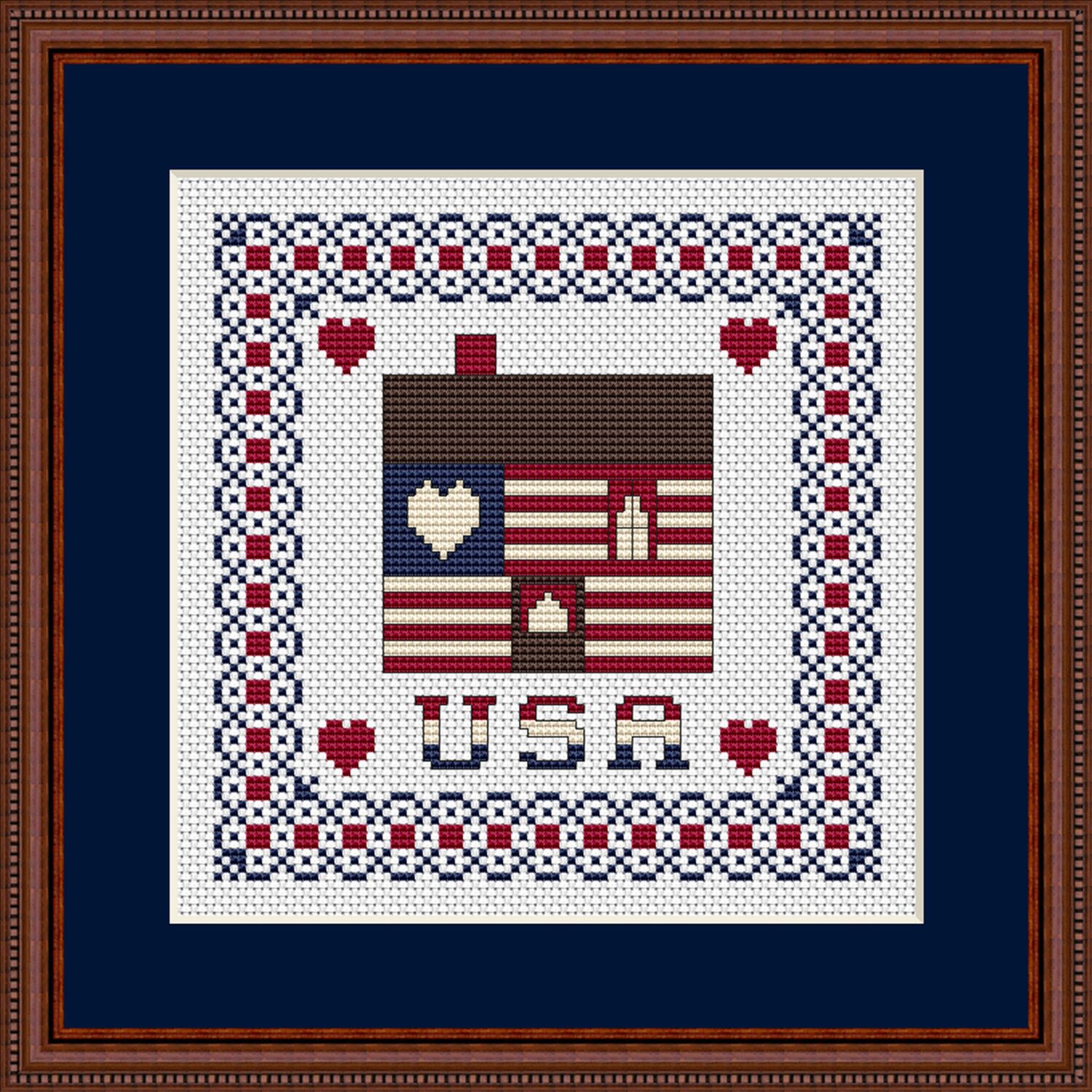 Patriotic At Heart Cabin Cross Stitch Pattern 210