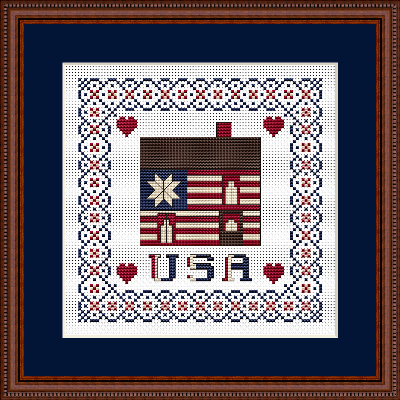 One Nation Patriotic Cabin Cross Stitch Pattern 211