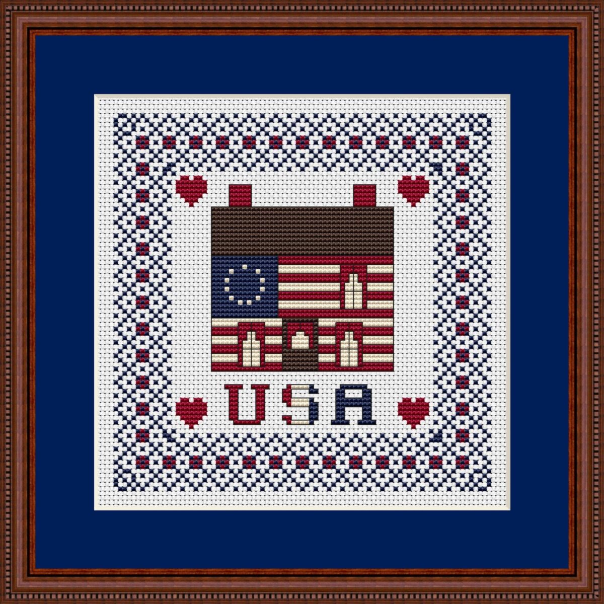 Patriotic Home Cabin Cross Stitch Pattern 212