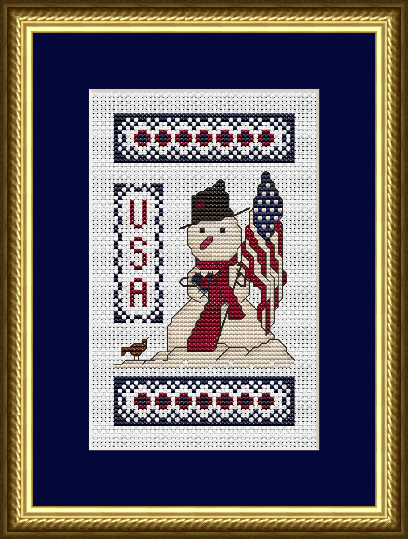 Patriotic Snowman Cross Stitch Pattern 230