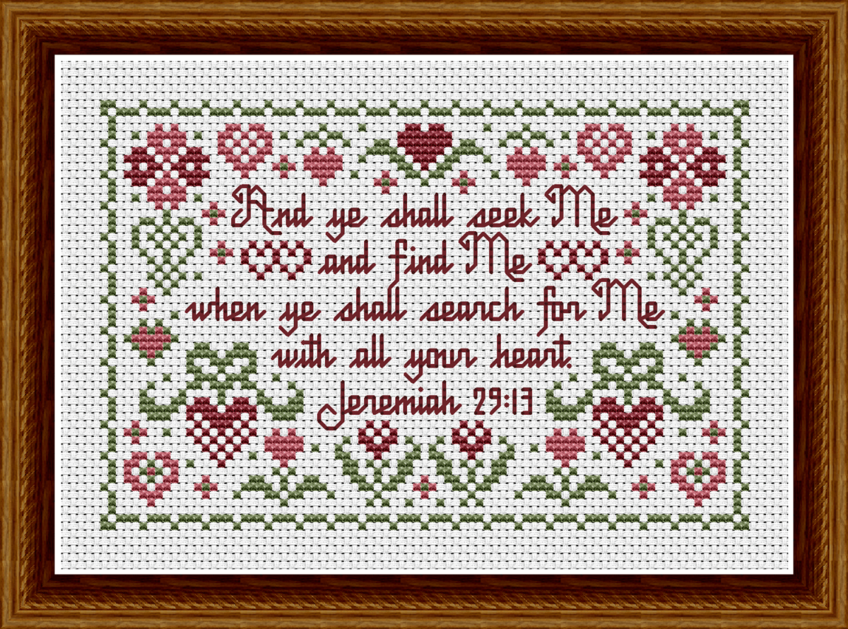 With All Your Heart Jeremiah 29:13 Cross Stitch Pattern 3003