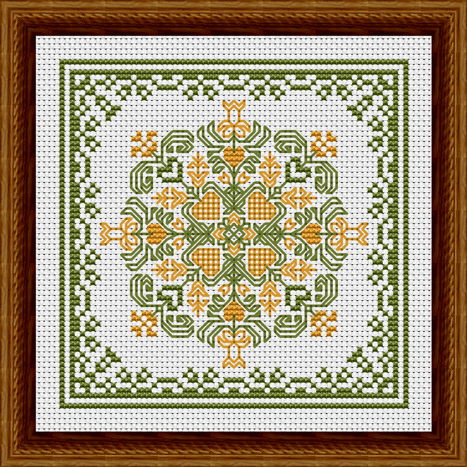 February Hearts Square with Daffodils Cross Stitch Pattern 3501