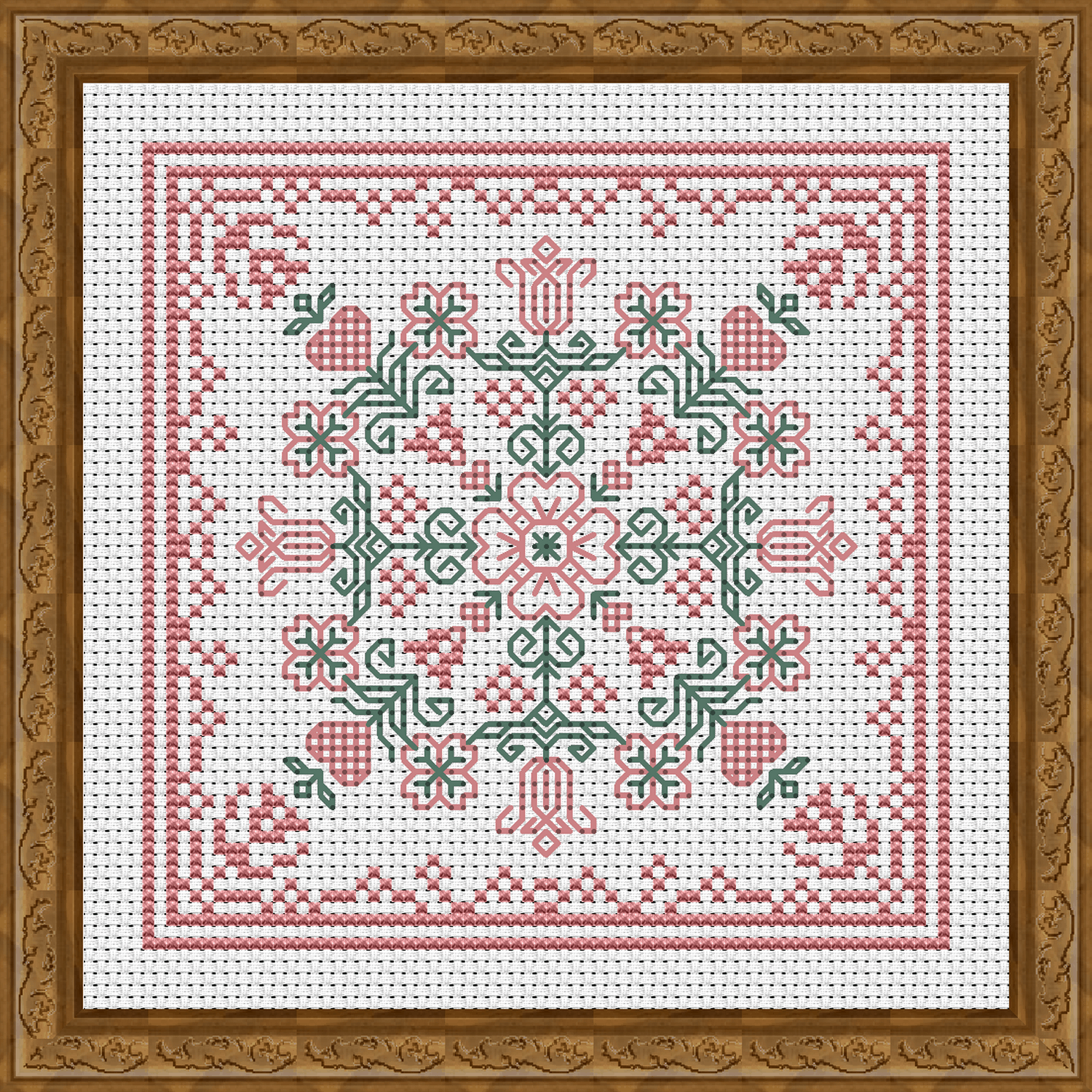 April Hearts Square with Dogwood and Tulips Cross Stitch Pattern 3503