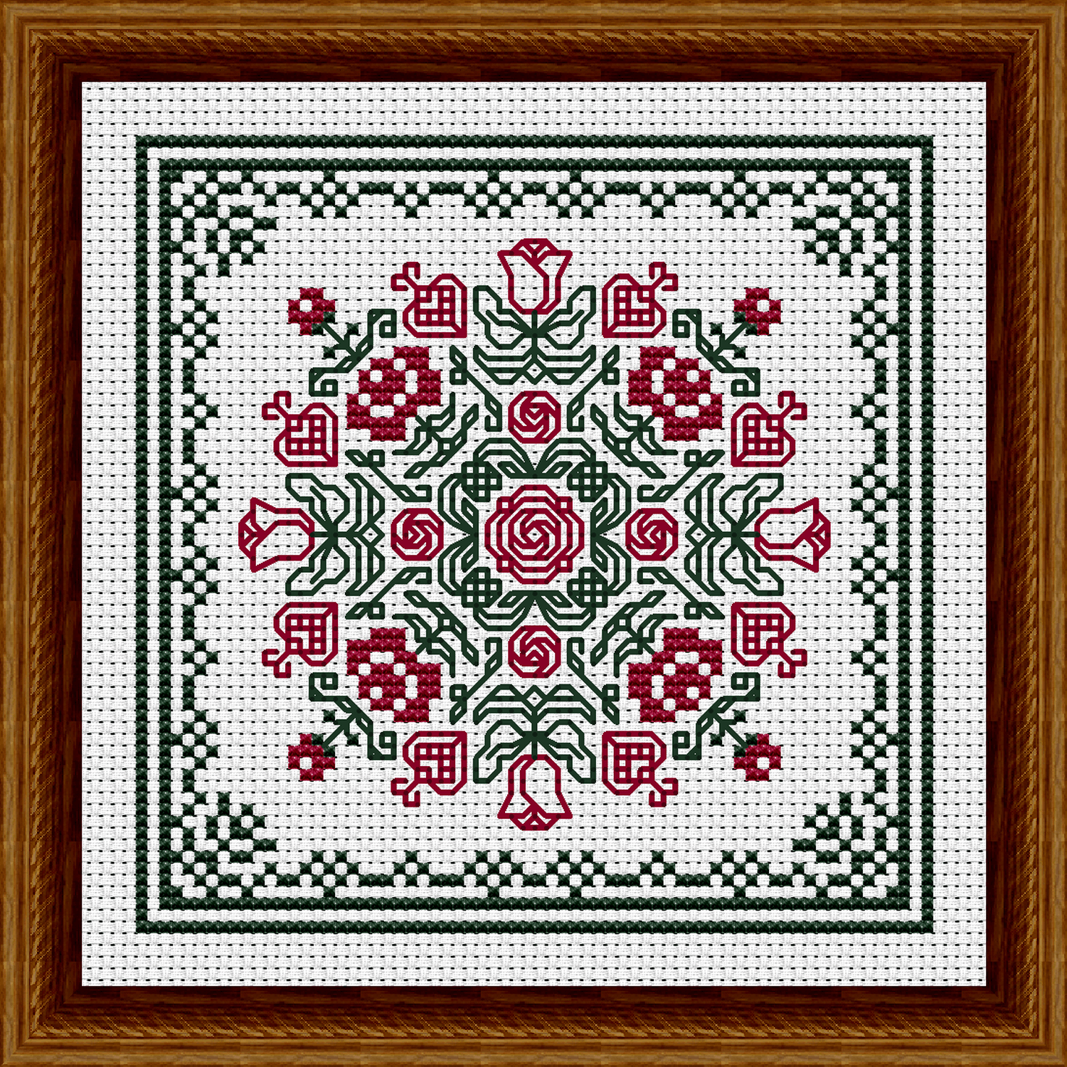 June Hearts Square with Red Roses Cross Stitch Pattern 3505