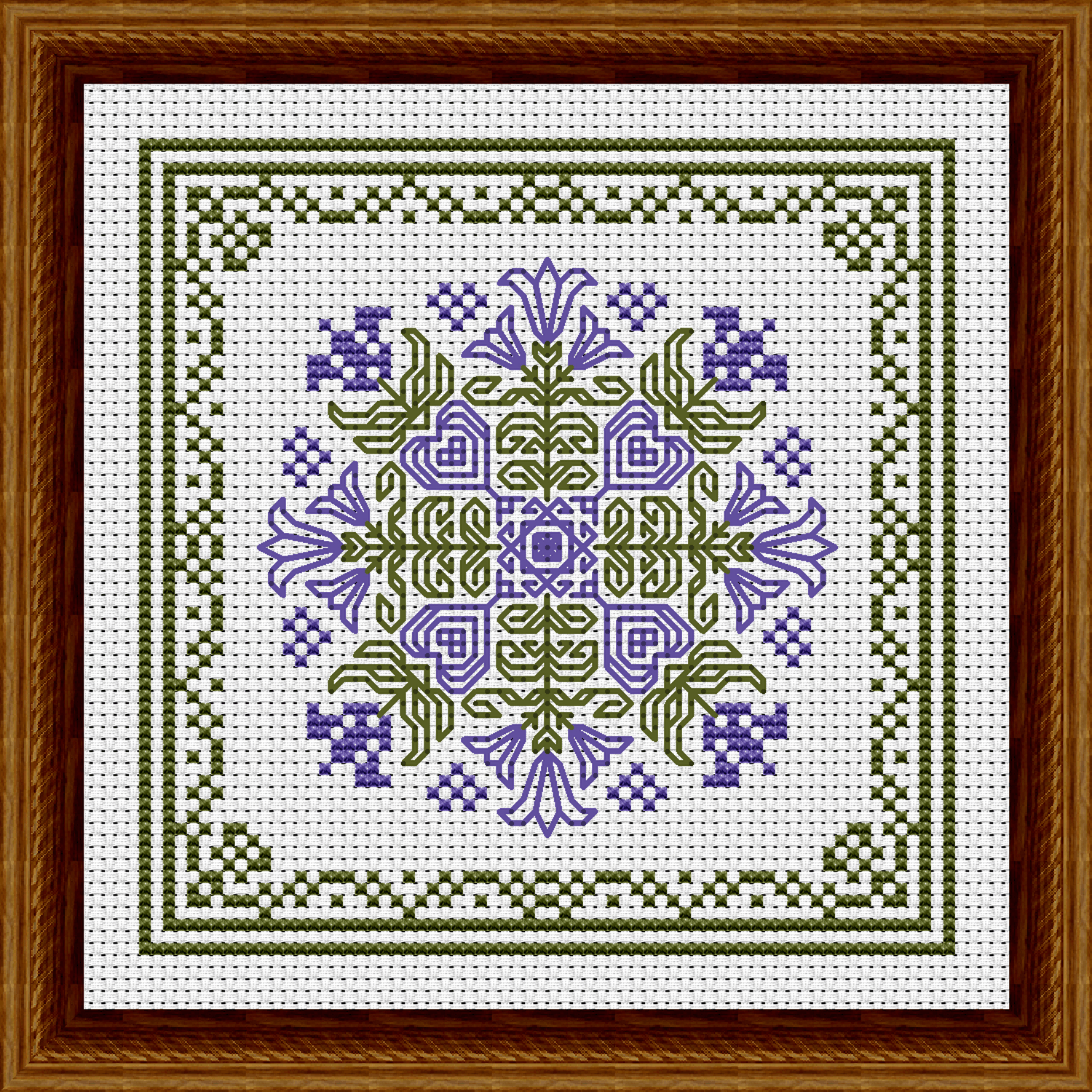 July Hearts Square with Bellflowers Cross Stitch Pattern 3506