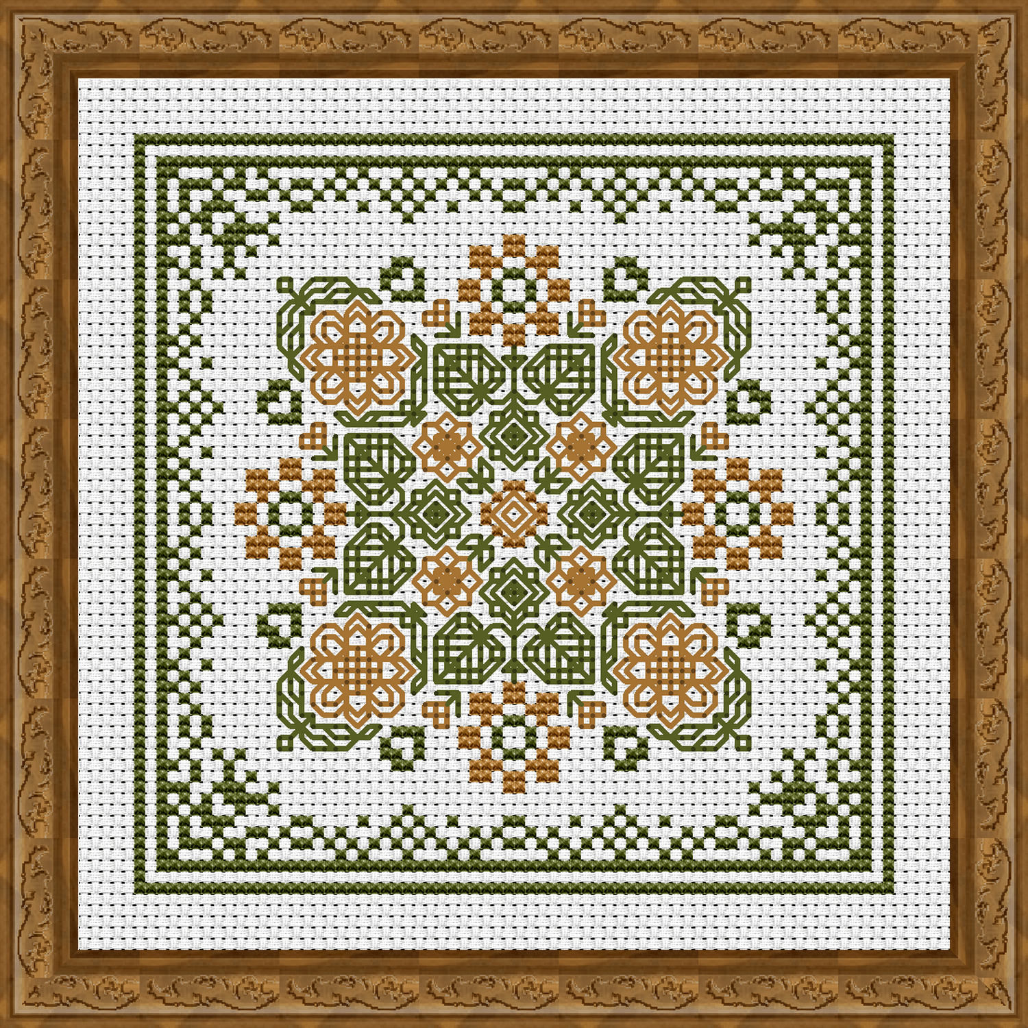 August Hearts Square with Sunflowers Cross Stitch Pattern 3507