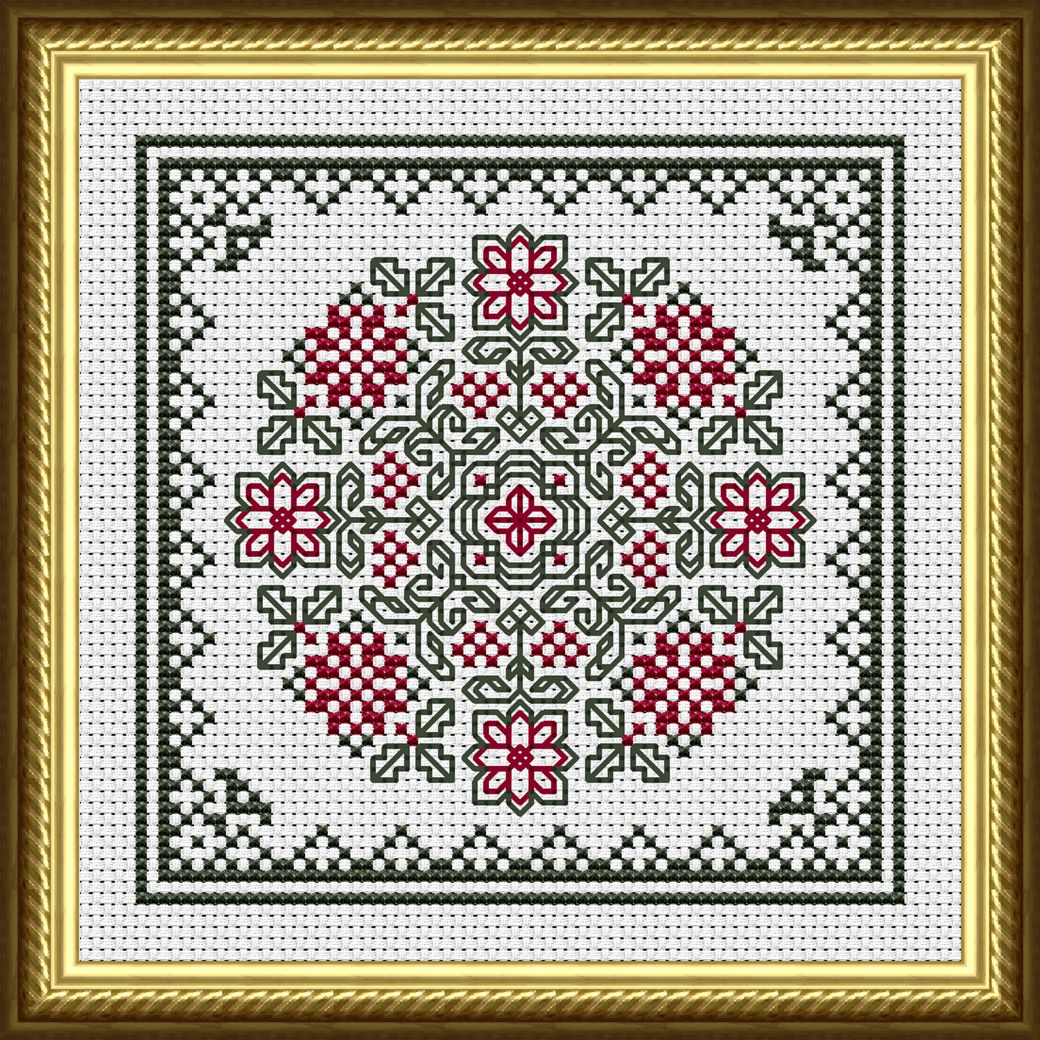 December Hearts Square with Poinsettias Cross Stitch Pattern 3511