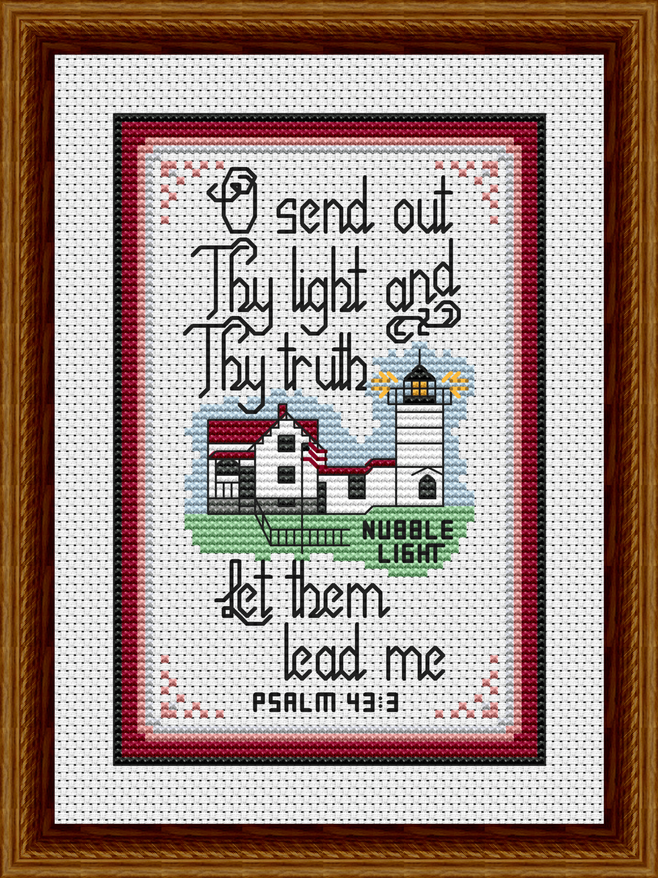 Nubble Light Cape Neddick Lighthouse Bible Verse Cross Stitch Pattern 840