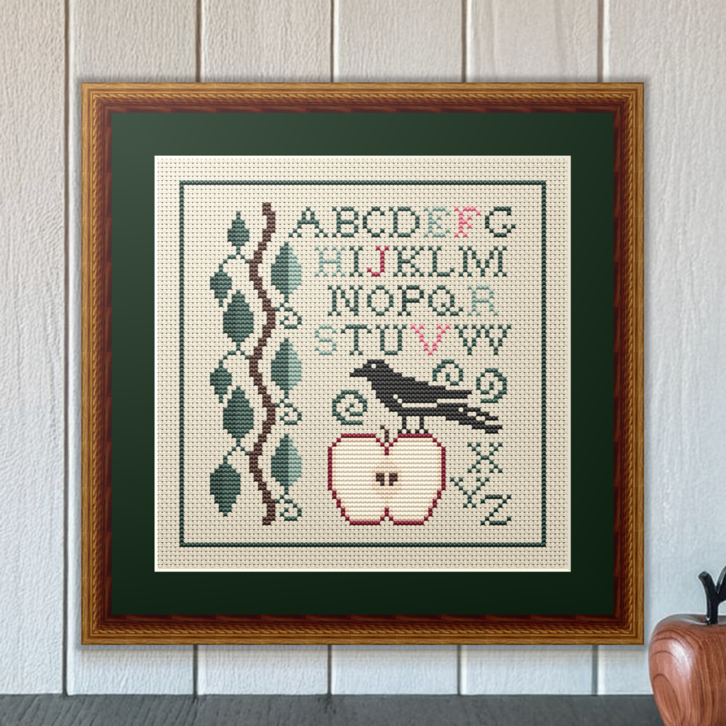 Winter Crow and Apple Cross Stitch Pattern 1916 from Happiness Is HeartMade