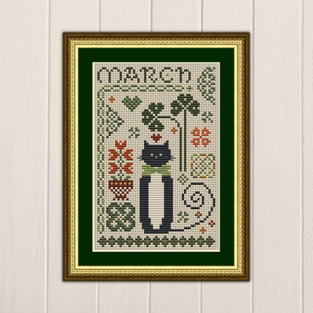 March Cat Cross Stitch Pattern 5553 from Happiness Is HeartMade - Cat Tales Collection