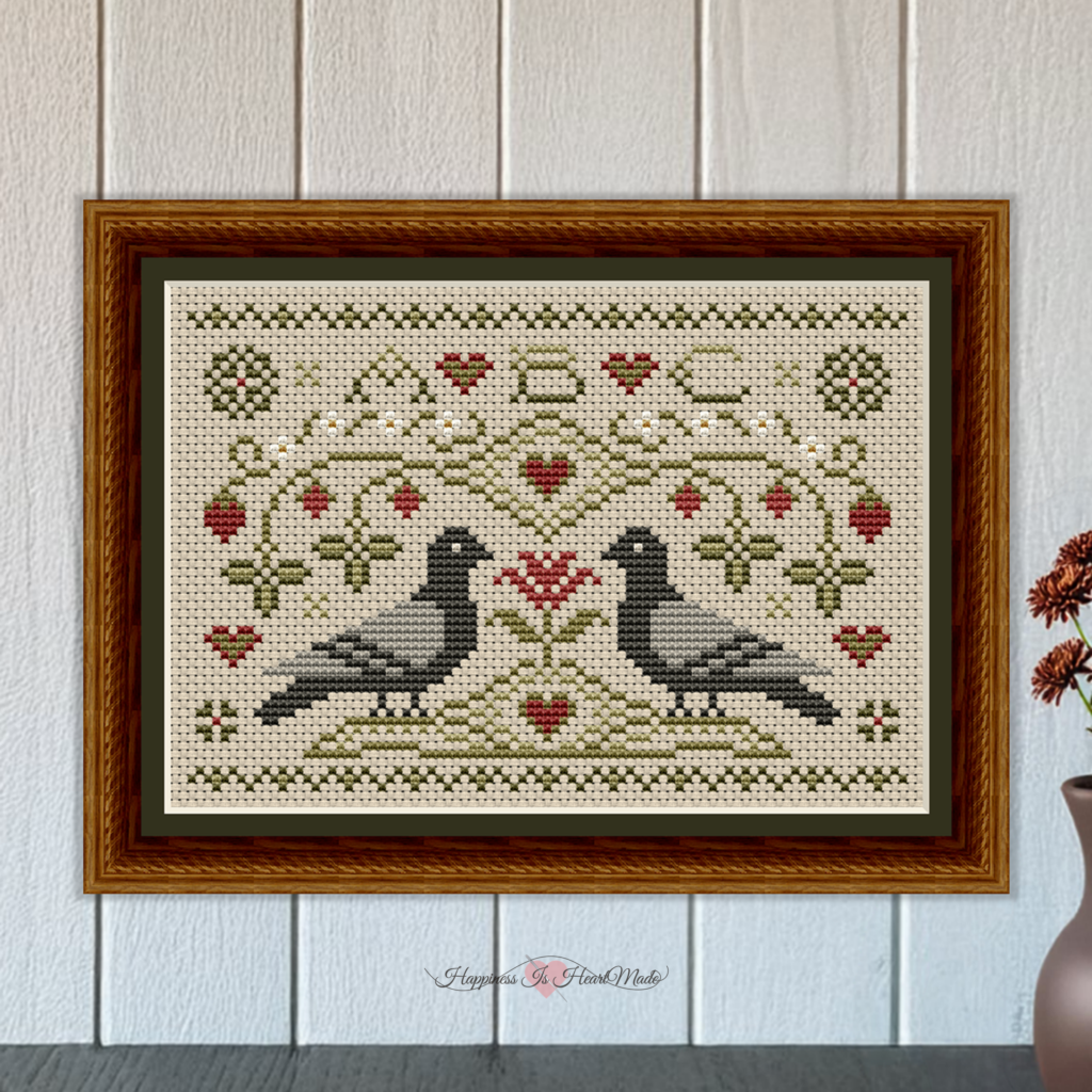 Pigeons and Strawberries Cross Stitch Pattern 1040