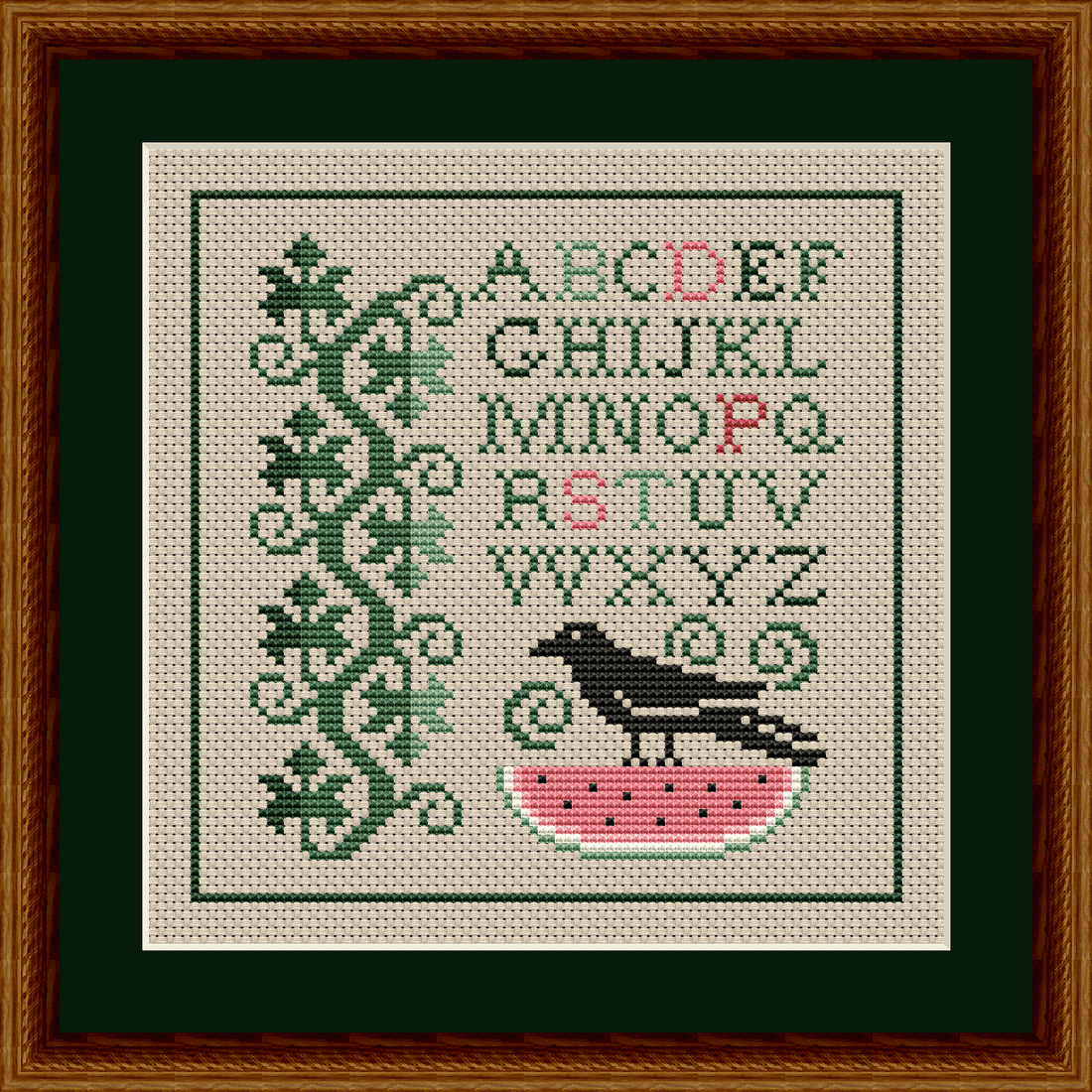 Summer Crow and Watermelon Cross Stitch Pattern 1914