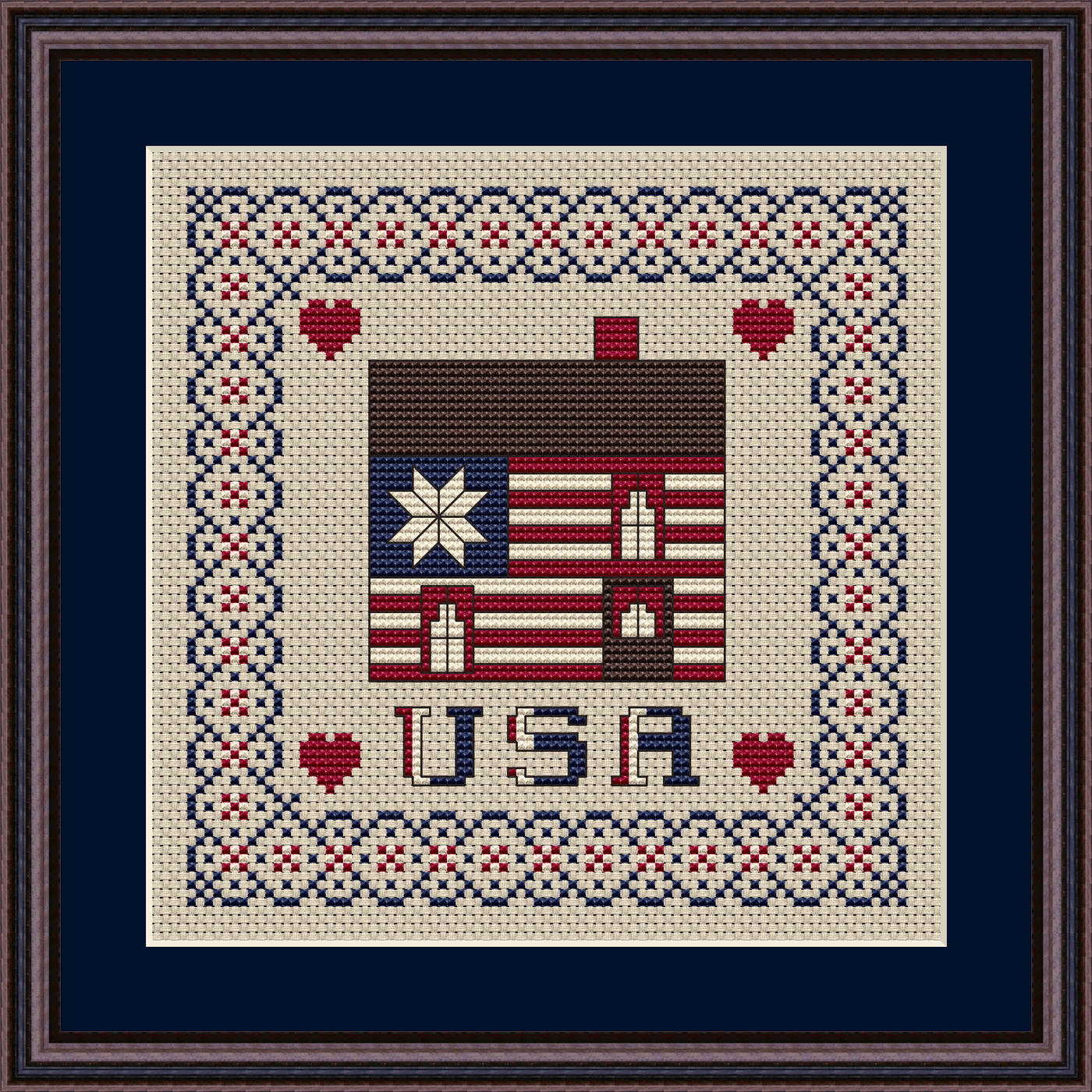 One Nation Patriotic Cabin Cross Stitch Pattern 211