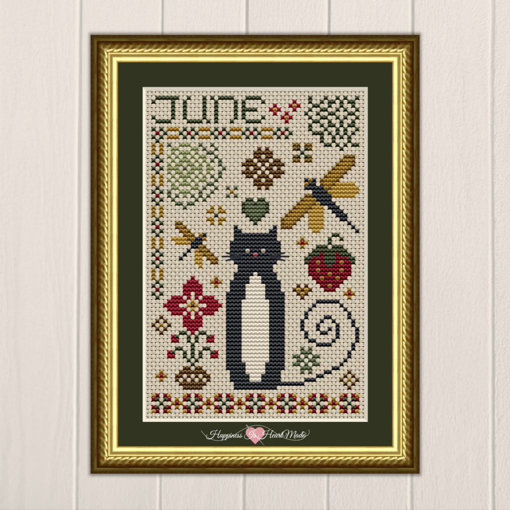 June Cat Cross Stitch Pattern - Cat Tales Collection - Happiness Is HeartMade Pattern 5556