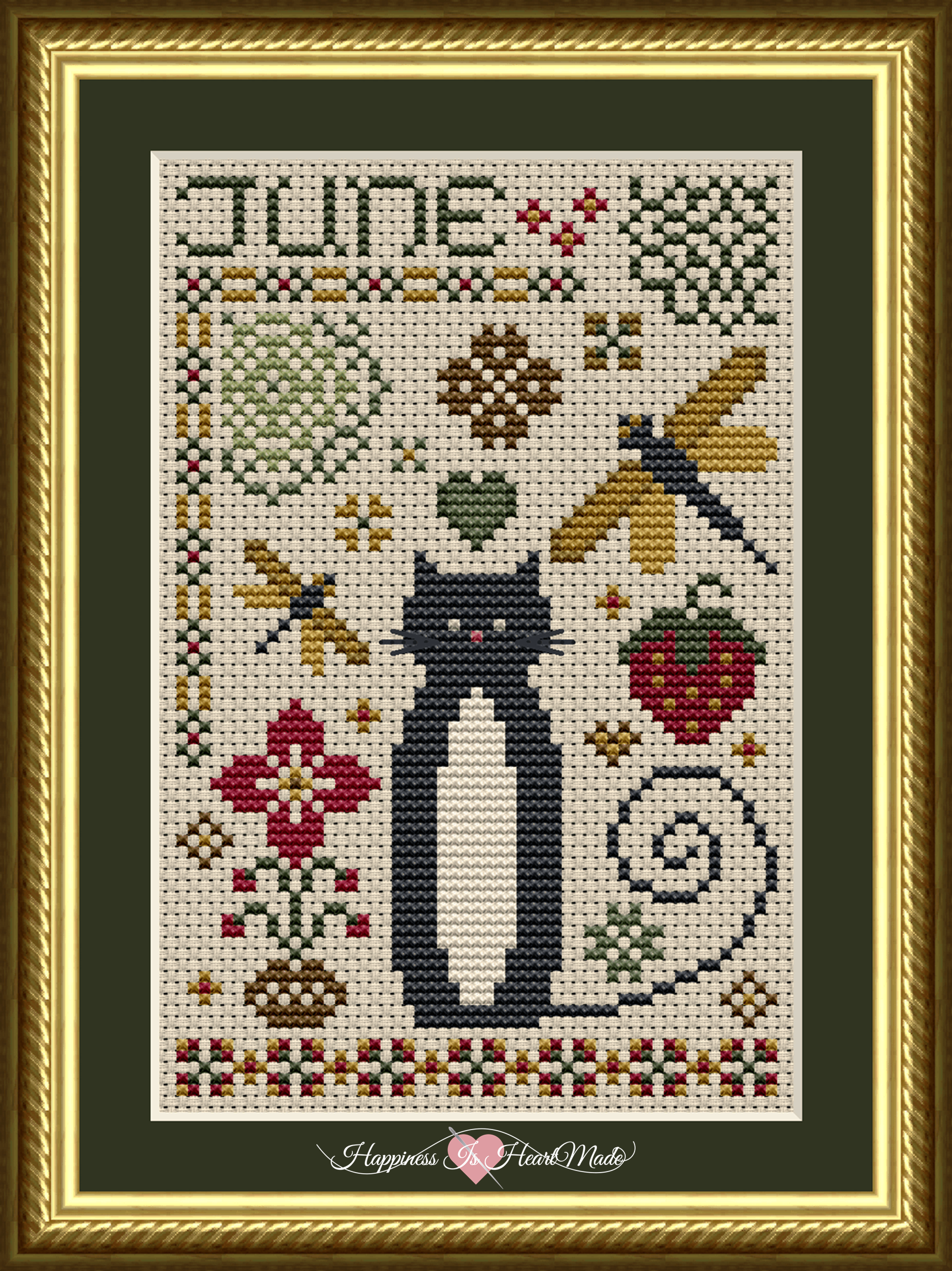 June Cat Cross Stitch Pattern - Cat Tales Collection - Happiness Is HeartMade Pattern 5556