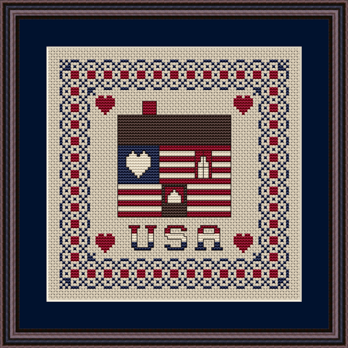 Patriotic At Heart Cabin Cross Stitch Pattern 210