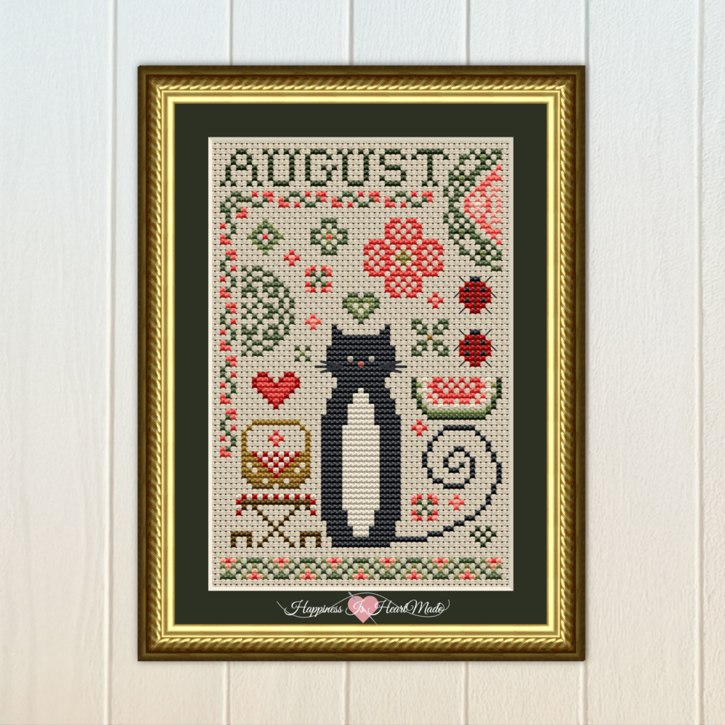 5558 - August Cat Cross Stitch Pattern from the Cat Tales Collection by Happiness Is HeartMade