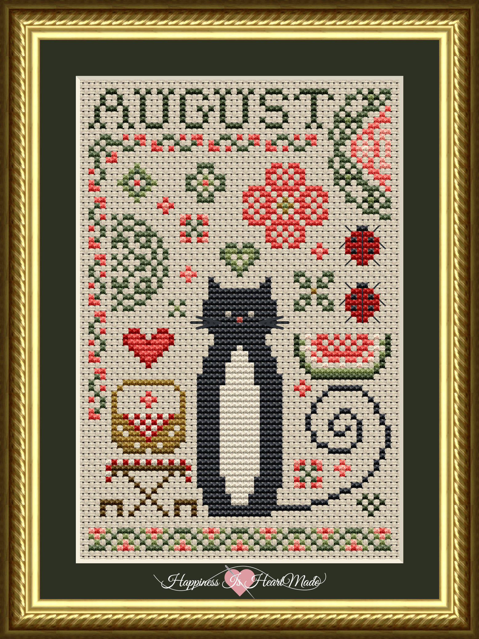 5558 - August Cat Cross Stitch Pattern from the Cat Tales Collection by Happiness Is HeartMade