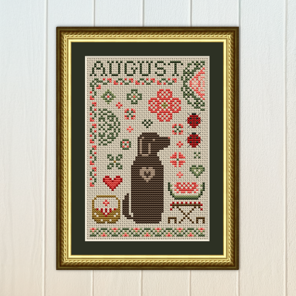 6558 - August Dog Cross Stitch Pattern from the Dog Days Series by Happiness Is HeartMade