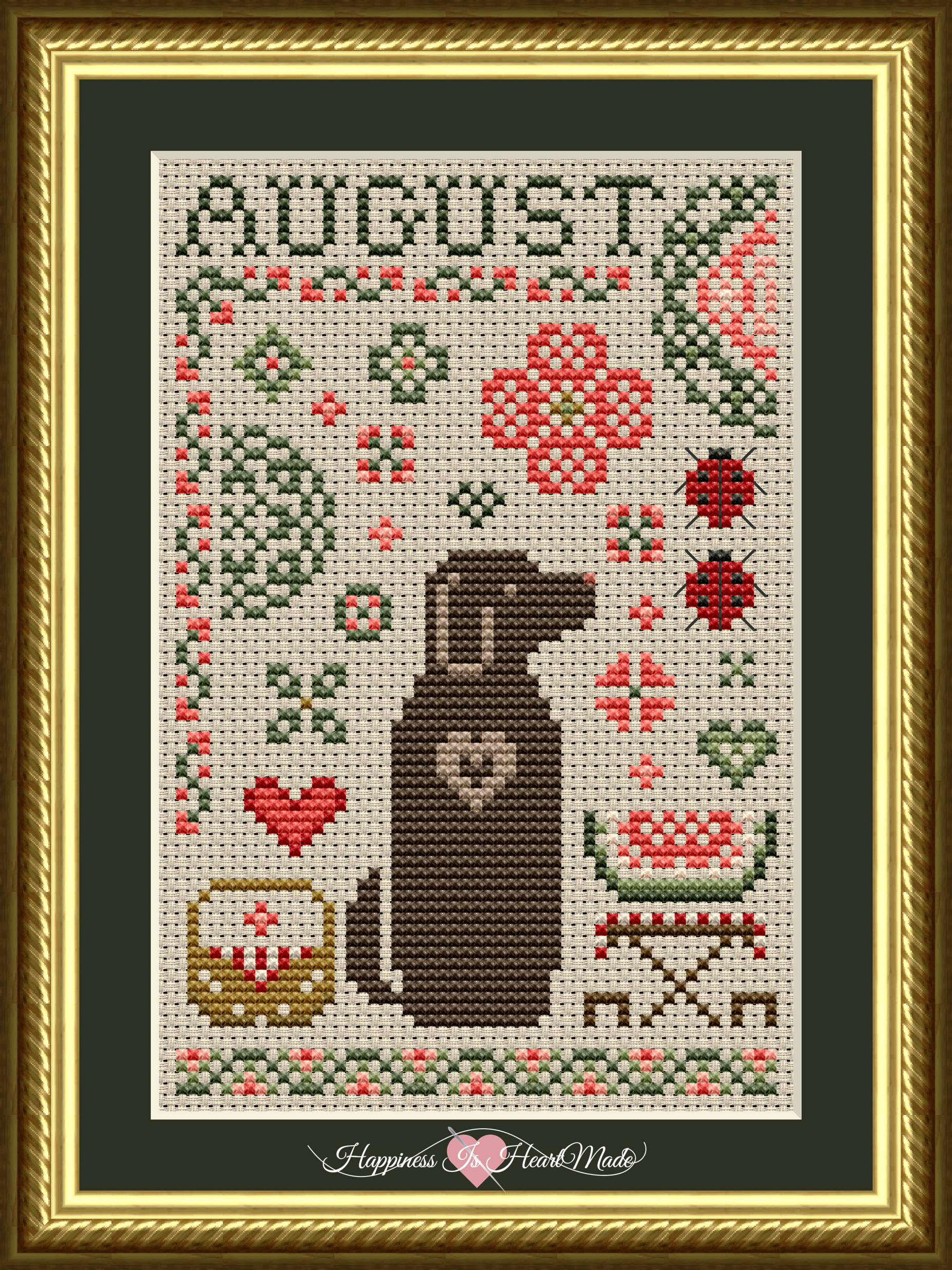 6558 - August Dog Cross Stitch Pattern from the Dog Days Series by Happiness Is HeartMade
