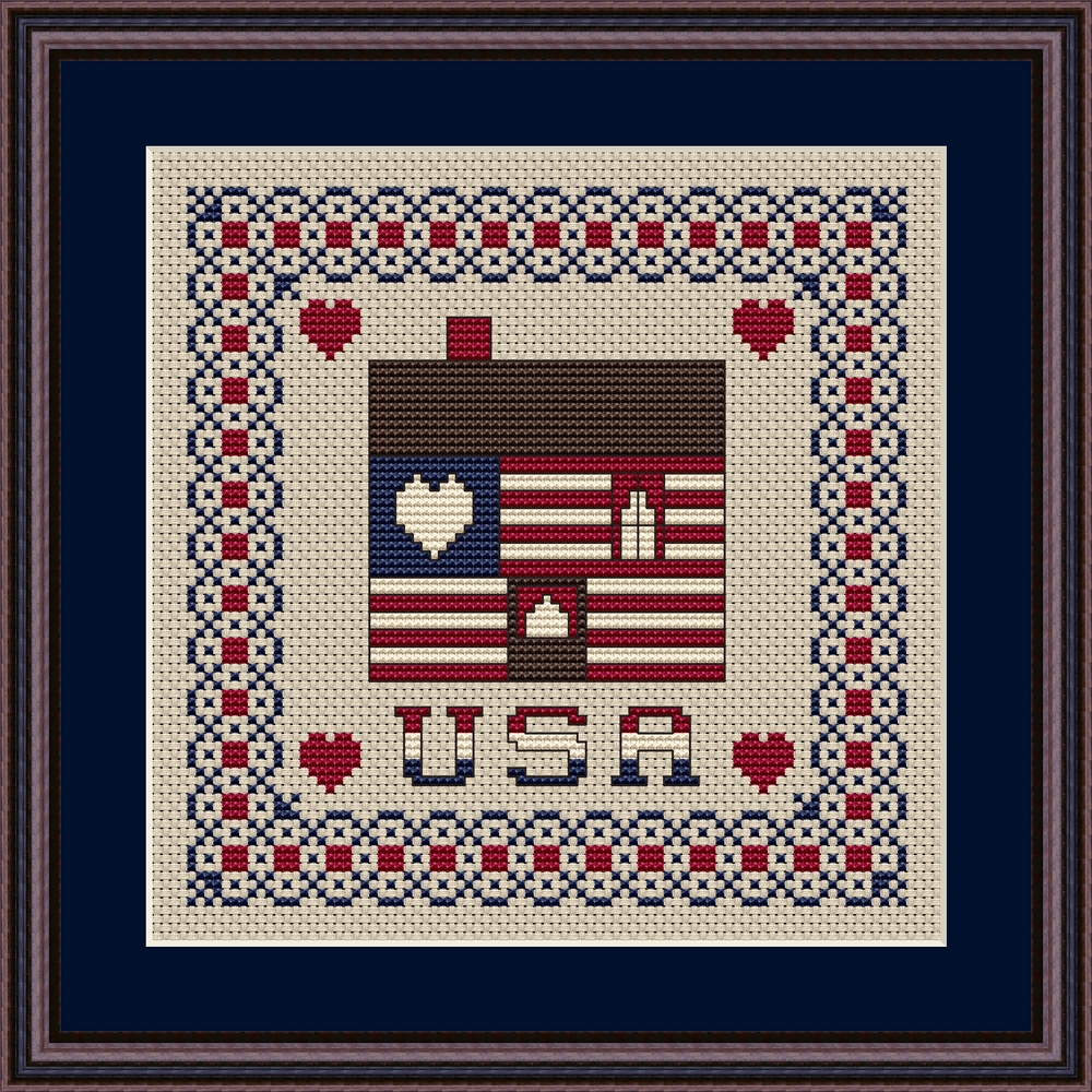 Patriotic At Heart Cabin Cross Stitch Pattern 210