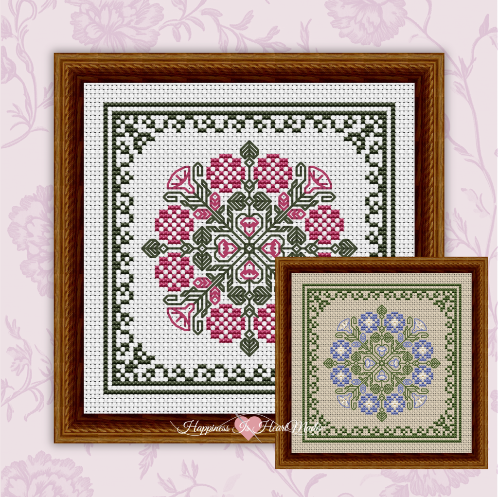 3508 - September Hearts Square with Morning Glories Monthly Calendar Cross Stitch Pattern