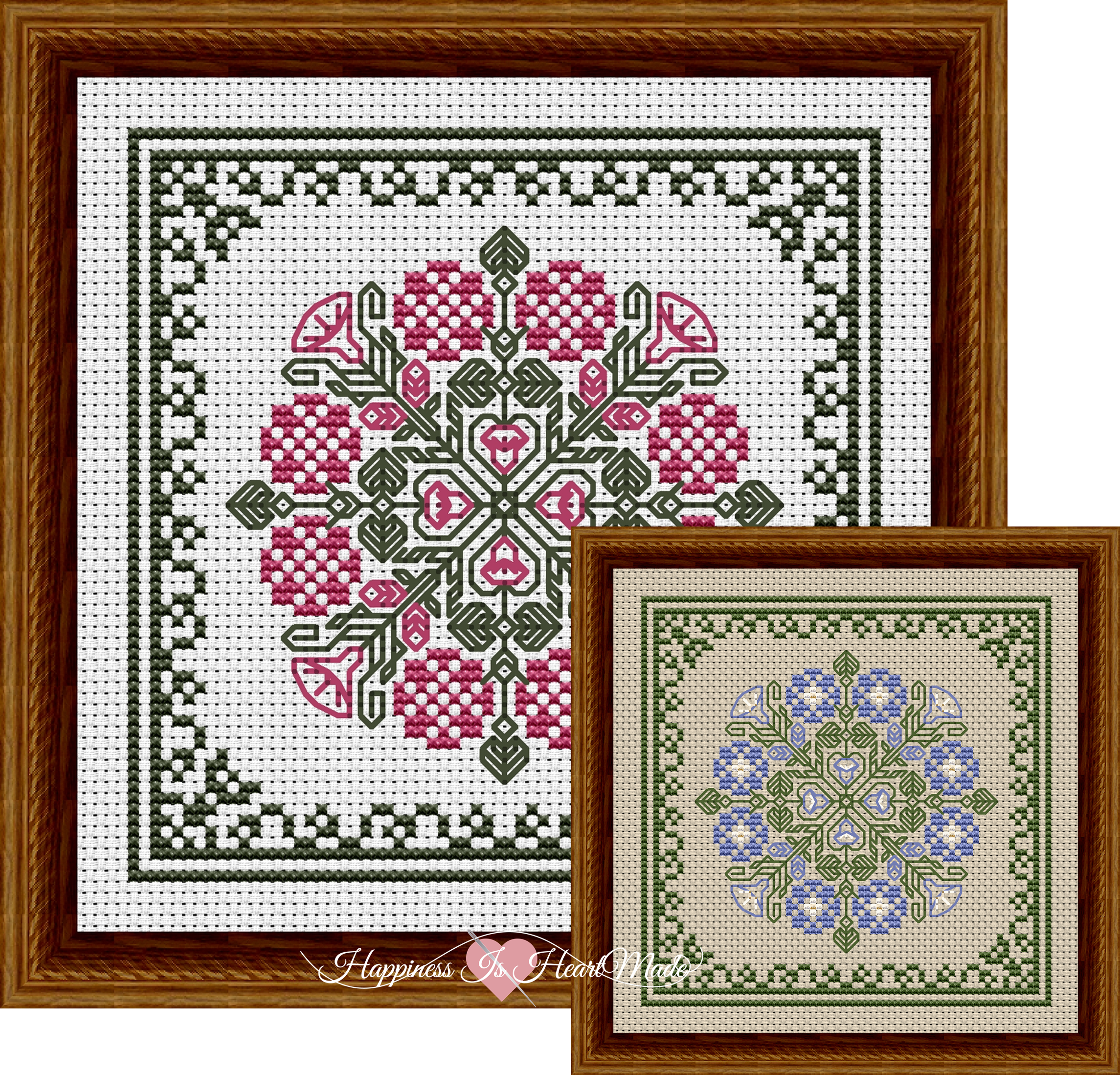 September Hearts Square with Morning Glories Cross Stitch Pattern 3508