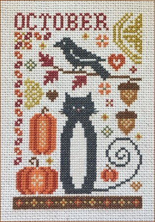5560 - October Cat Cross Stitch Pattern from the Cat Tales Collection by Happiness Is HeartMade