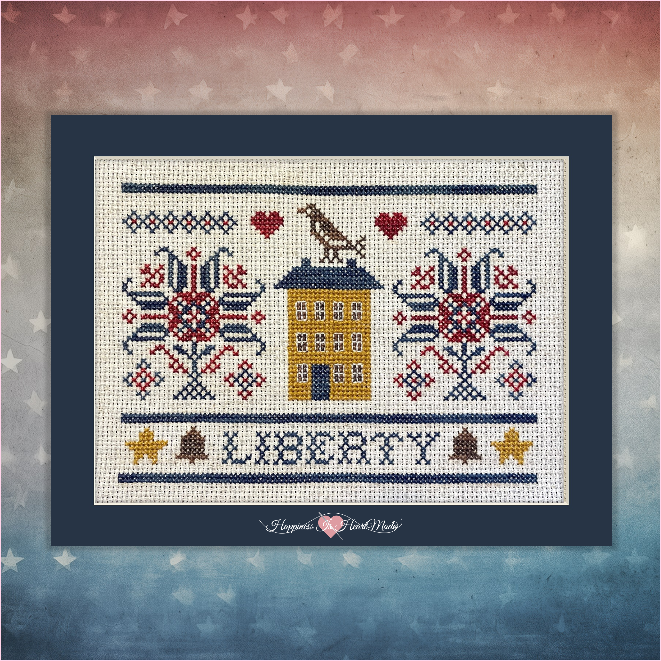 Patriotic Liberty House Cross Stitch Pattern 1037 from Happiness Is HeartMade