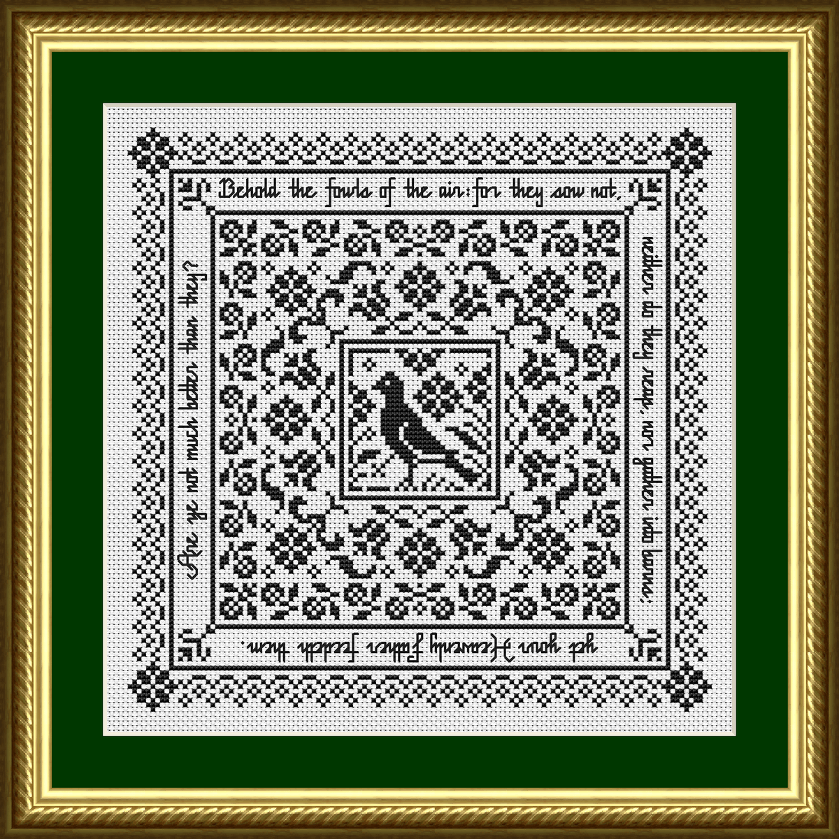 Bird Sampler 2 Bible Verse Cross Stitch Pattern with Matthew 6:26 from Happiness Is HeartMade.