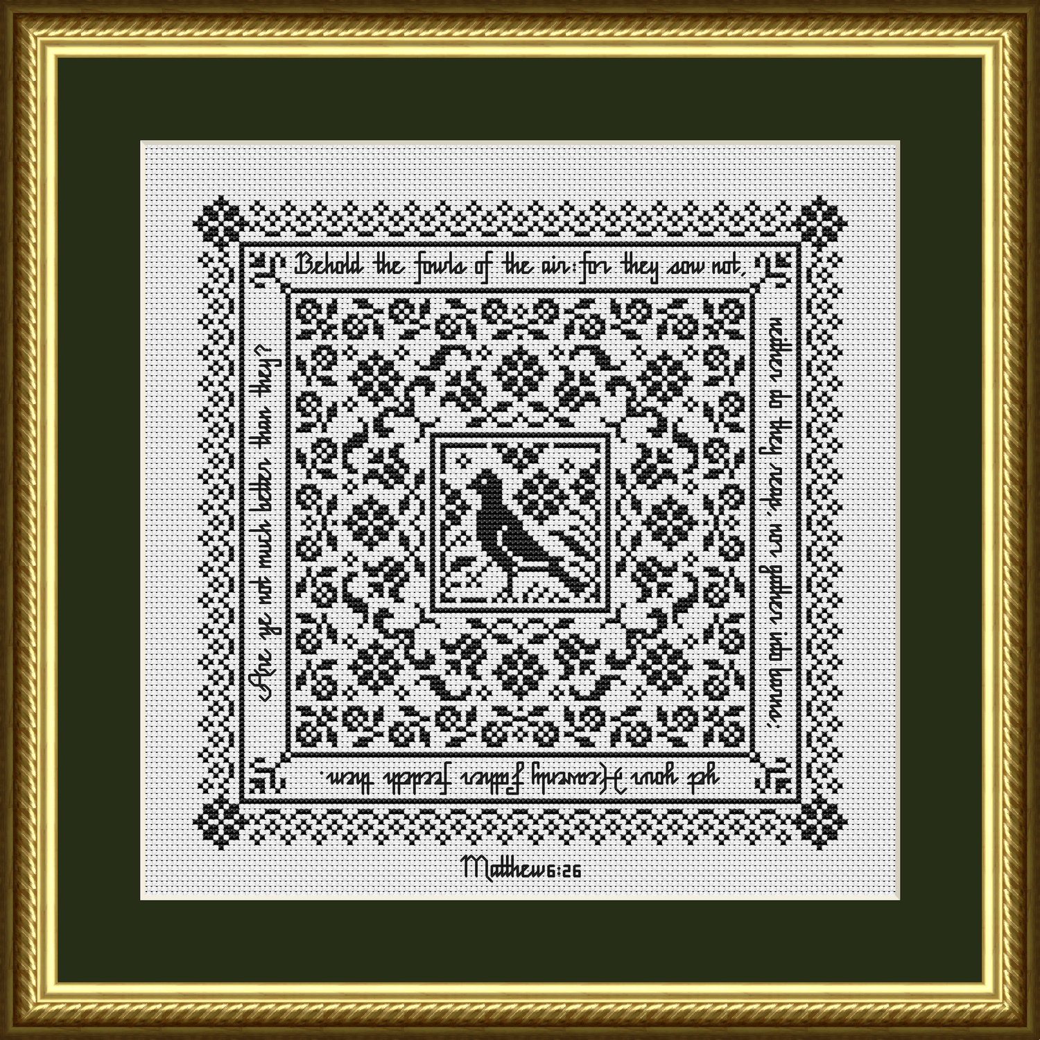 Bird Sampler 2 Bible Verse Cross Stitch Pattern with Matthew 6:26 from Happiness Is HeartMade.