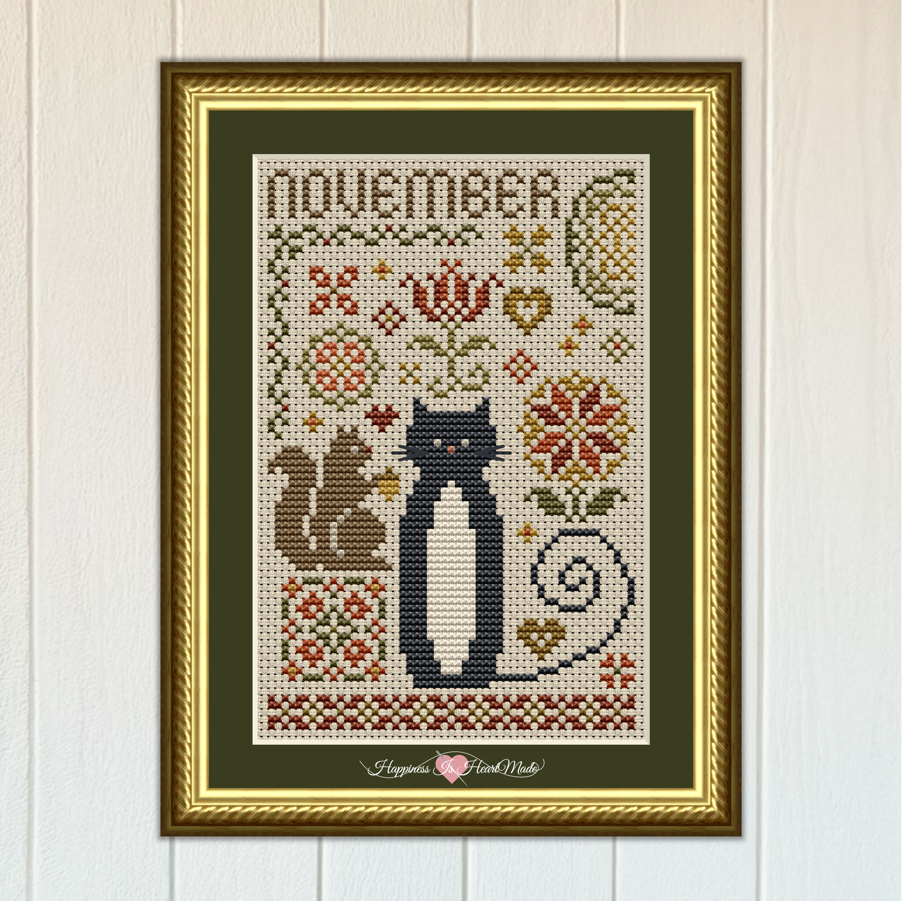 November Cat Cross Stitch Pattern 5561 from the Cat Tales Collection by Happiness Is HeartMade