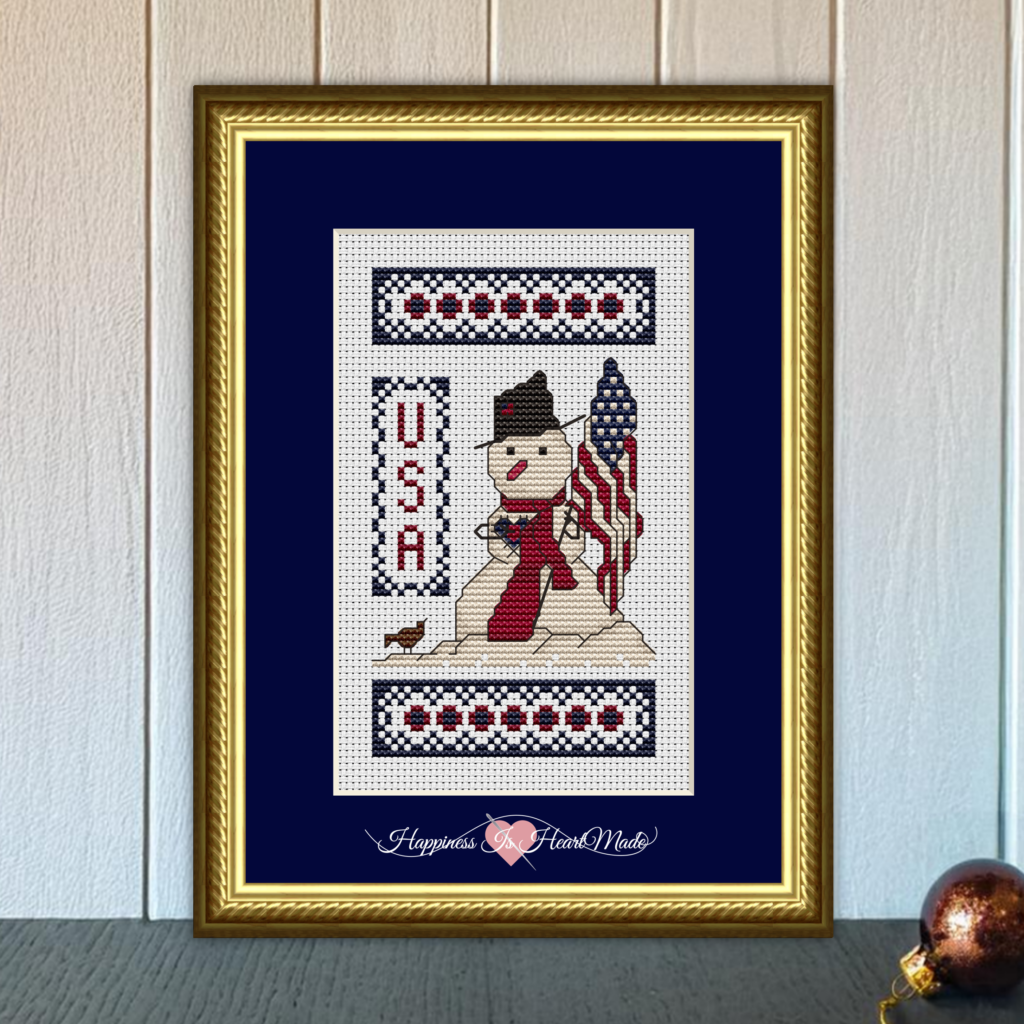 Patriotic Snowman Christmas Cross Stitch Pattern 230 from Happiness Is HeartMade