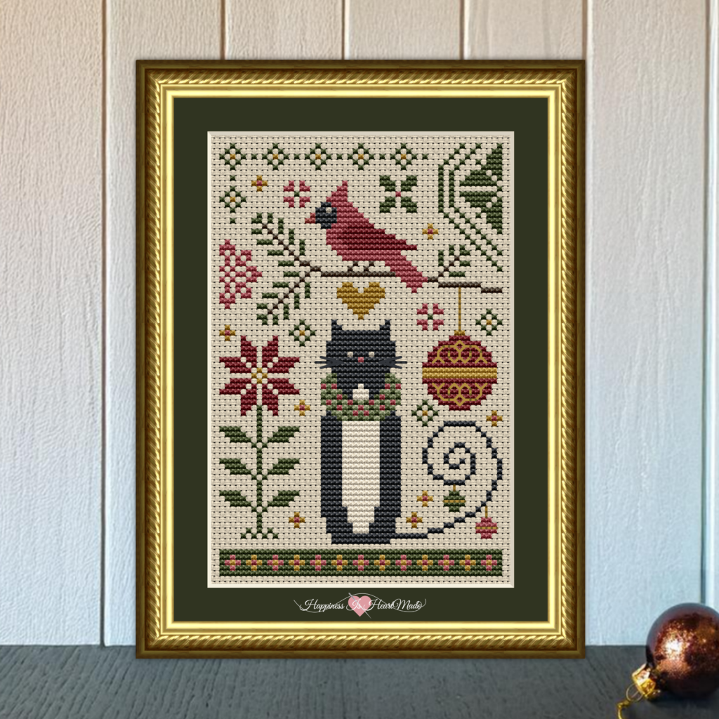 Cat Tales Collection - A Cat and Cardinal Christmas Cross Stitch Pattern 5500 - Happiness Is HeartMade